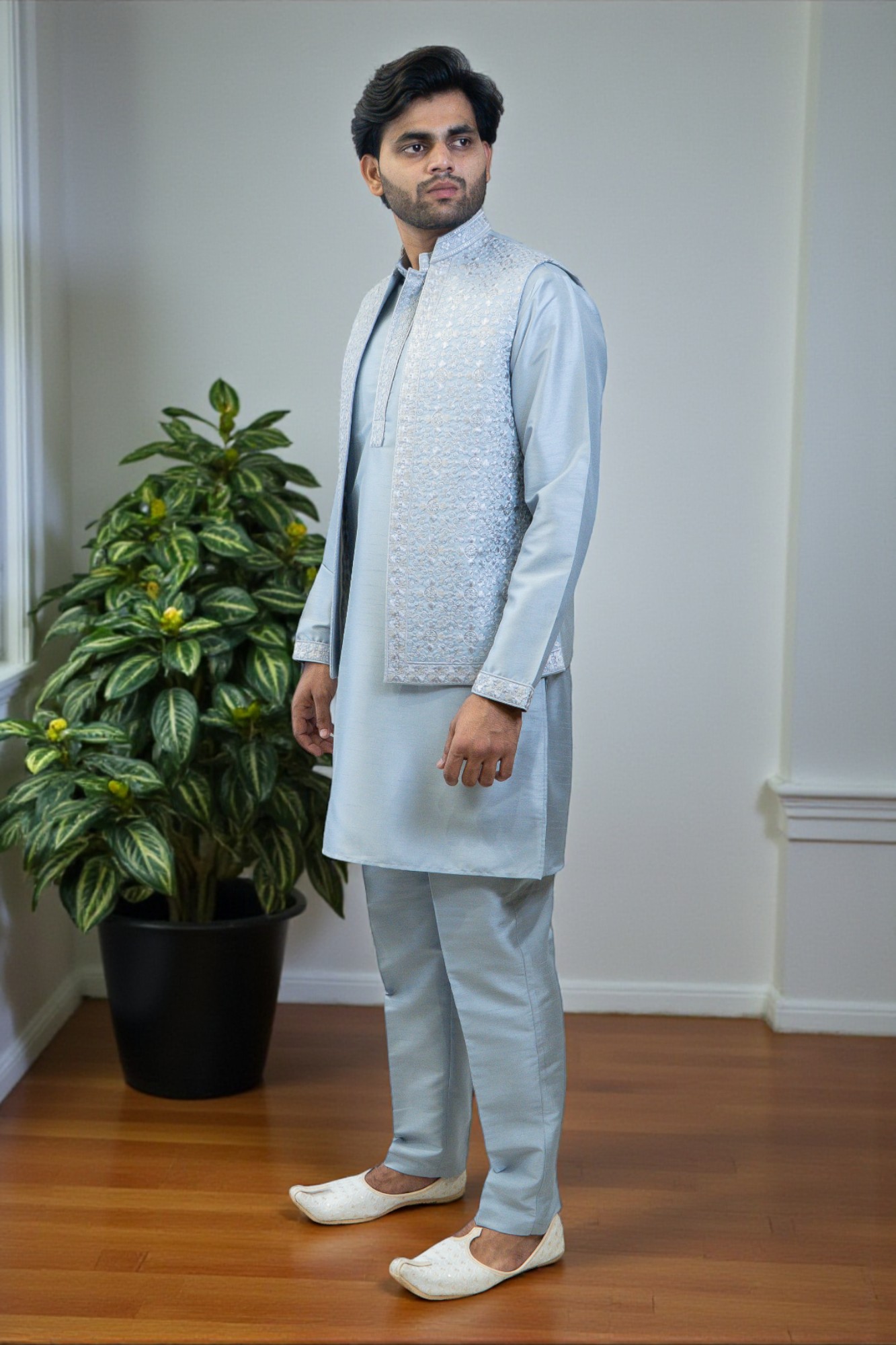 Light Sky Kurta Jacket Set for Men - Image 2