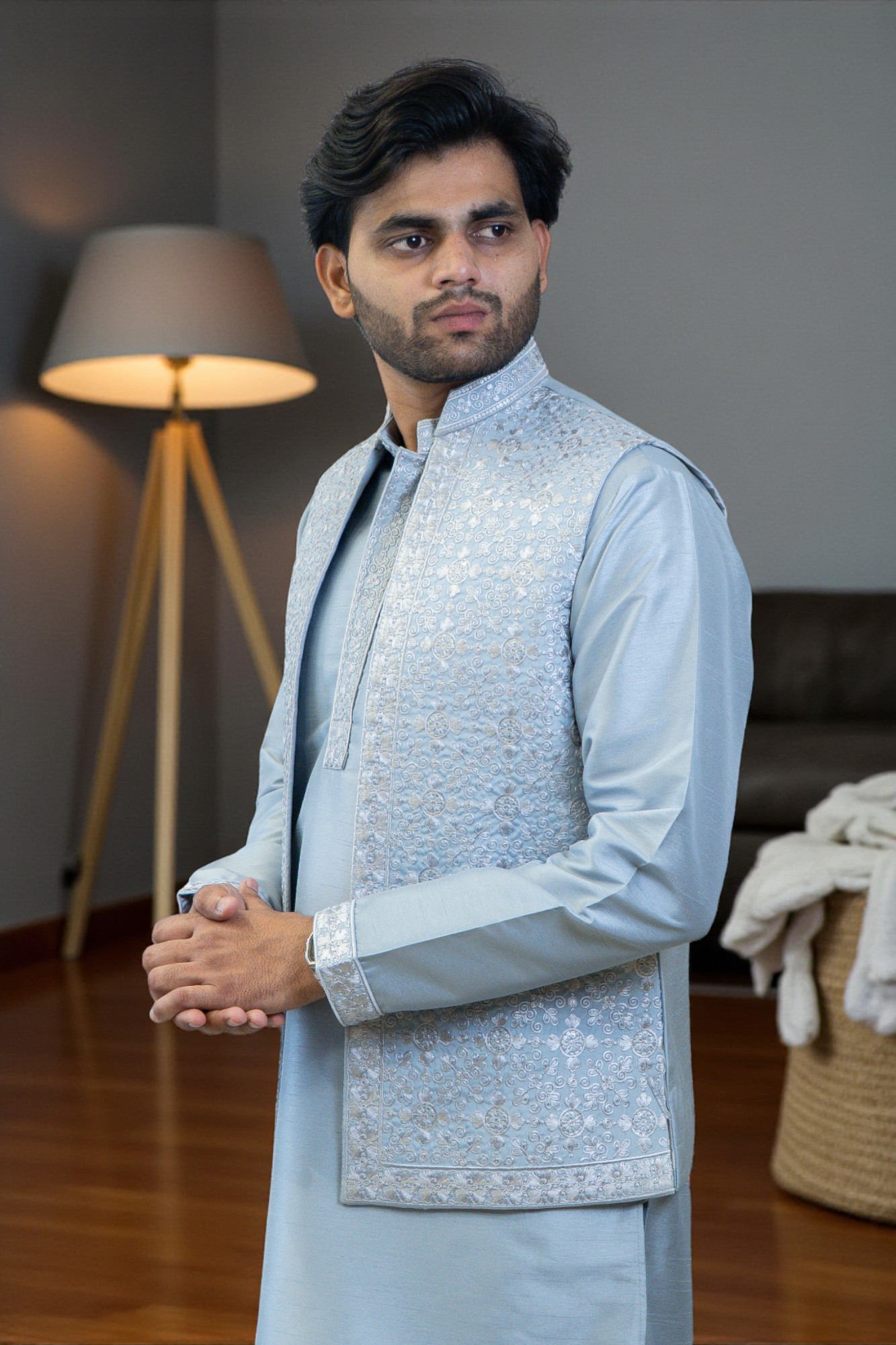 Light Sky Kurta Jacket Set for Men