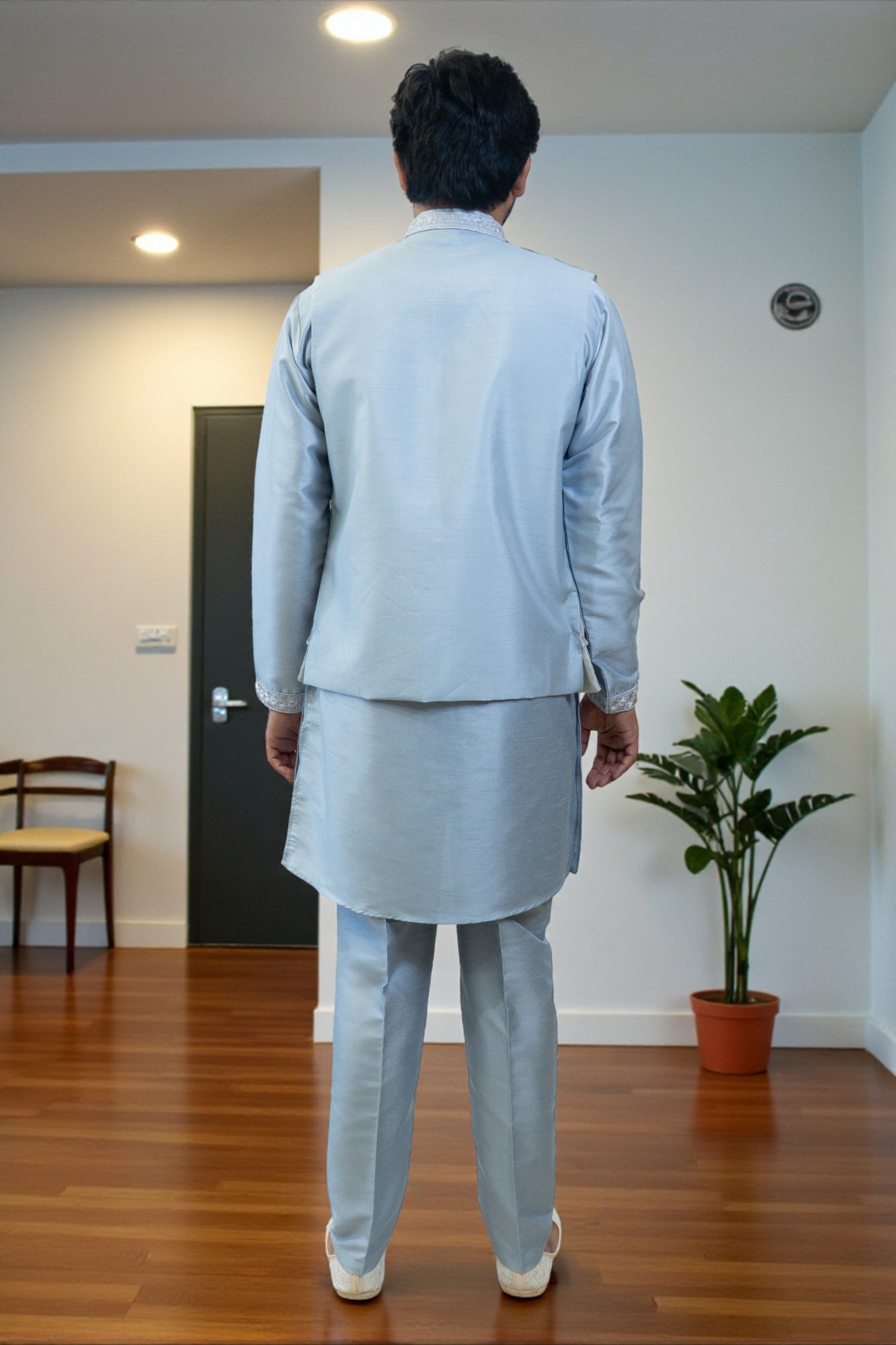 Light Sky Kurta Jacket Set for Men - Image 6