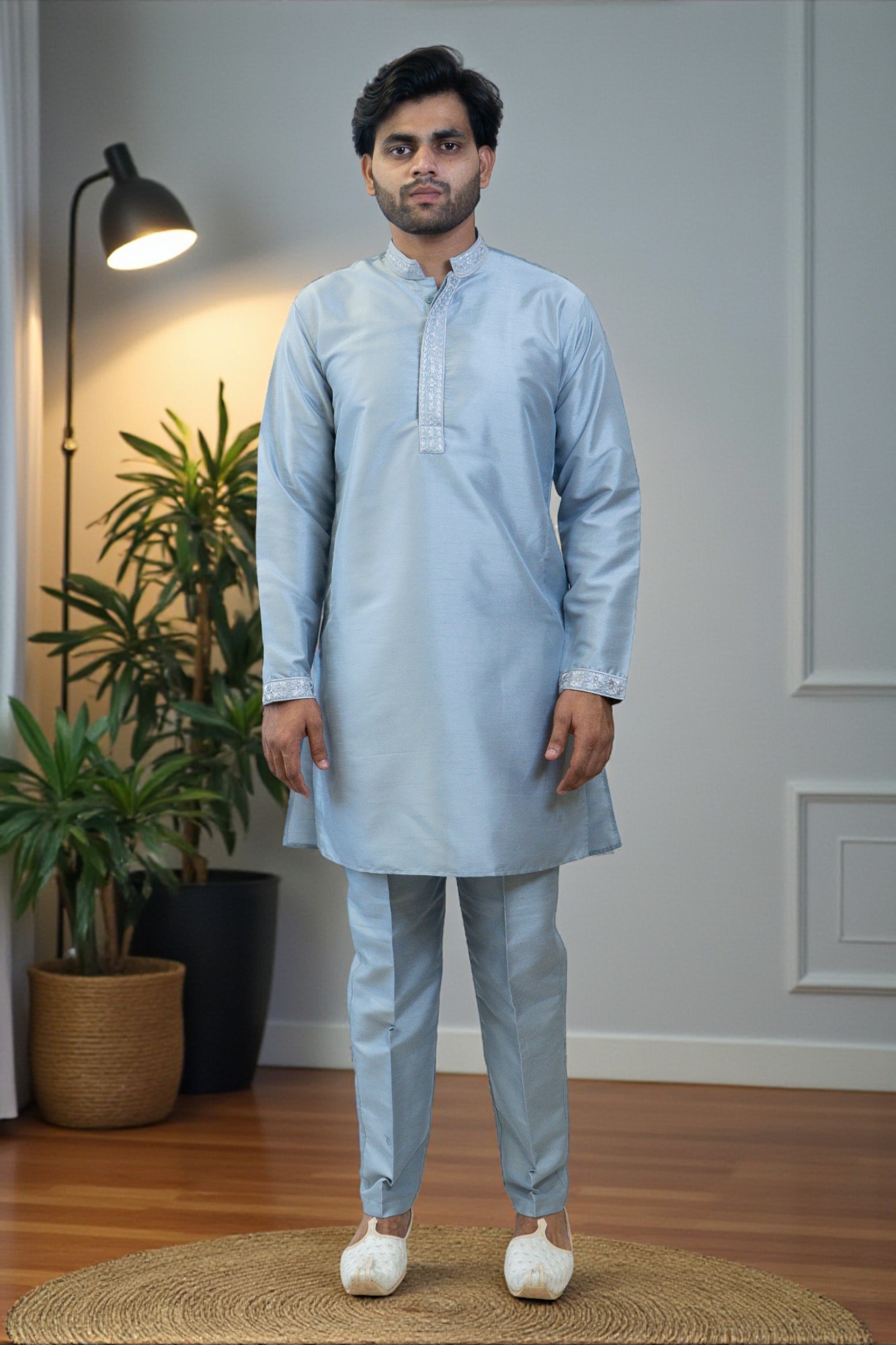 Light Sky Kurta Jacket Set for Men - Image 5