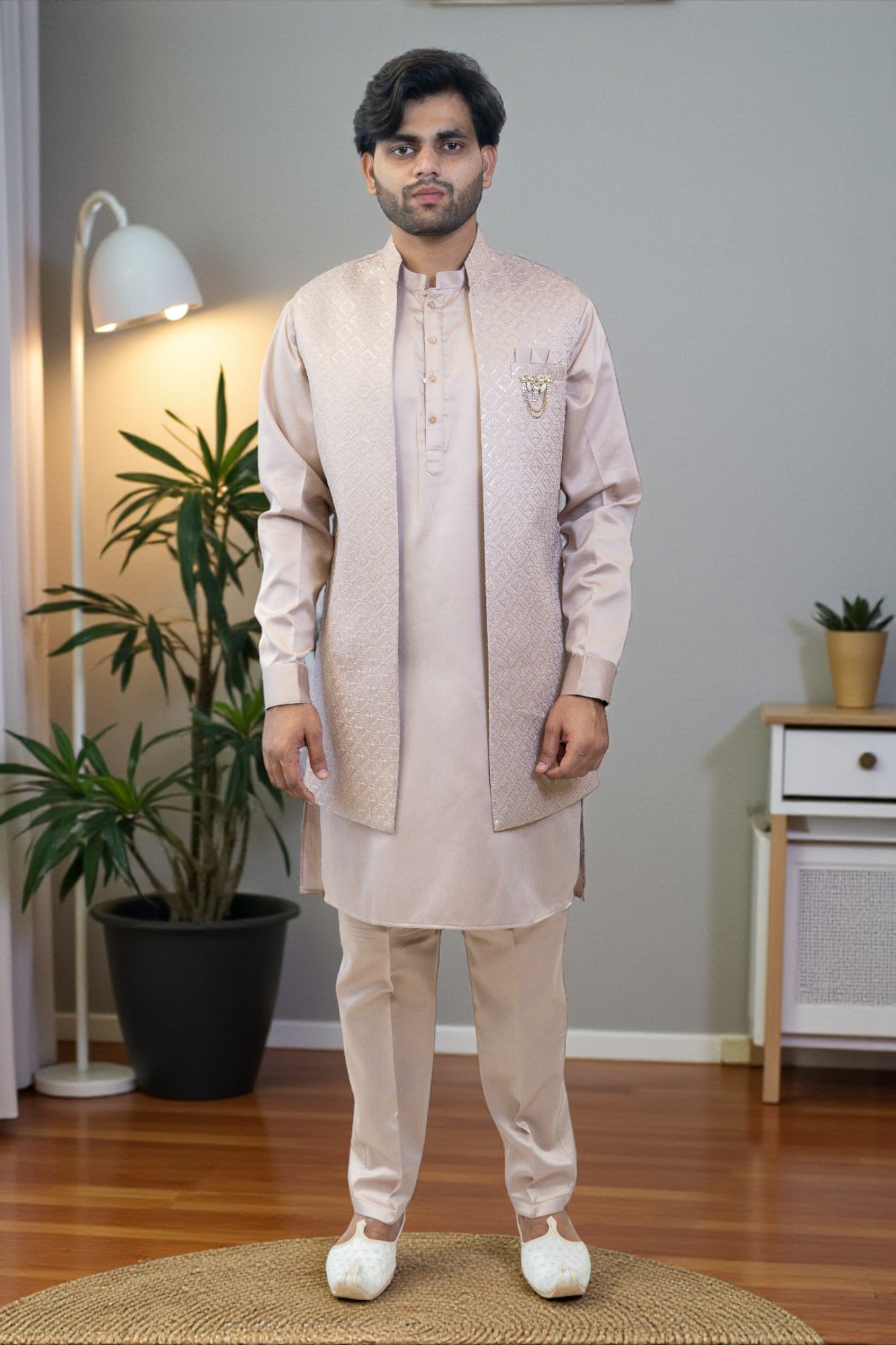 Embroidered Kurta Pajama with Nehru Jacket – Comfort & Style - Image 2