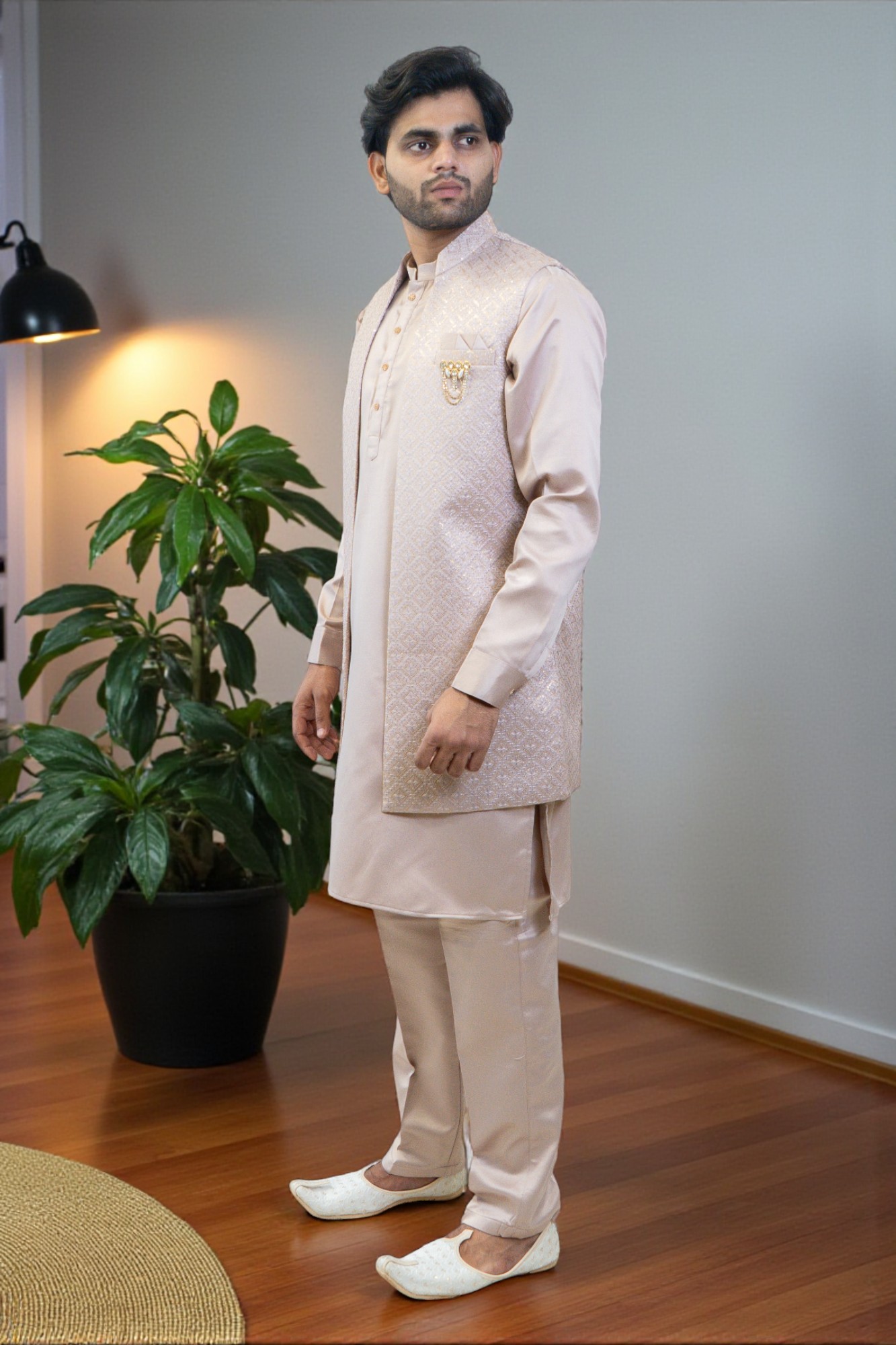 Embroidered Kurta Pajama with Nehru Jacket – Comfort & Style - Image 3