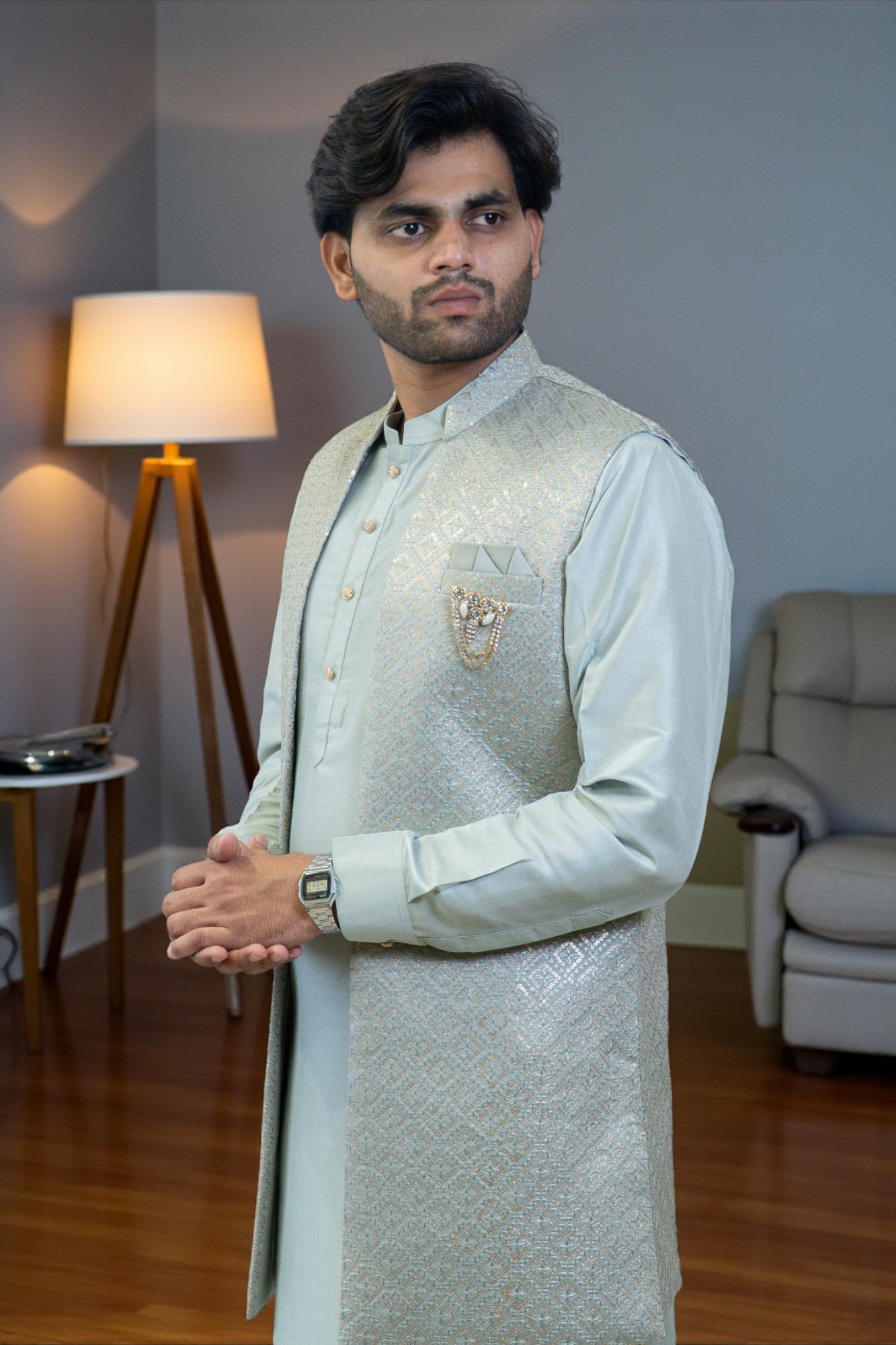 Men's Mint Green Kurta Jacket Set