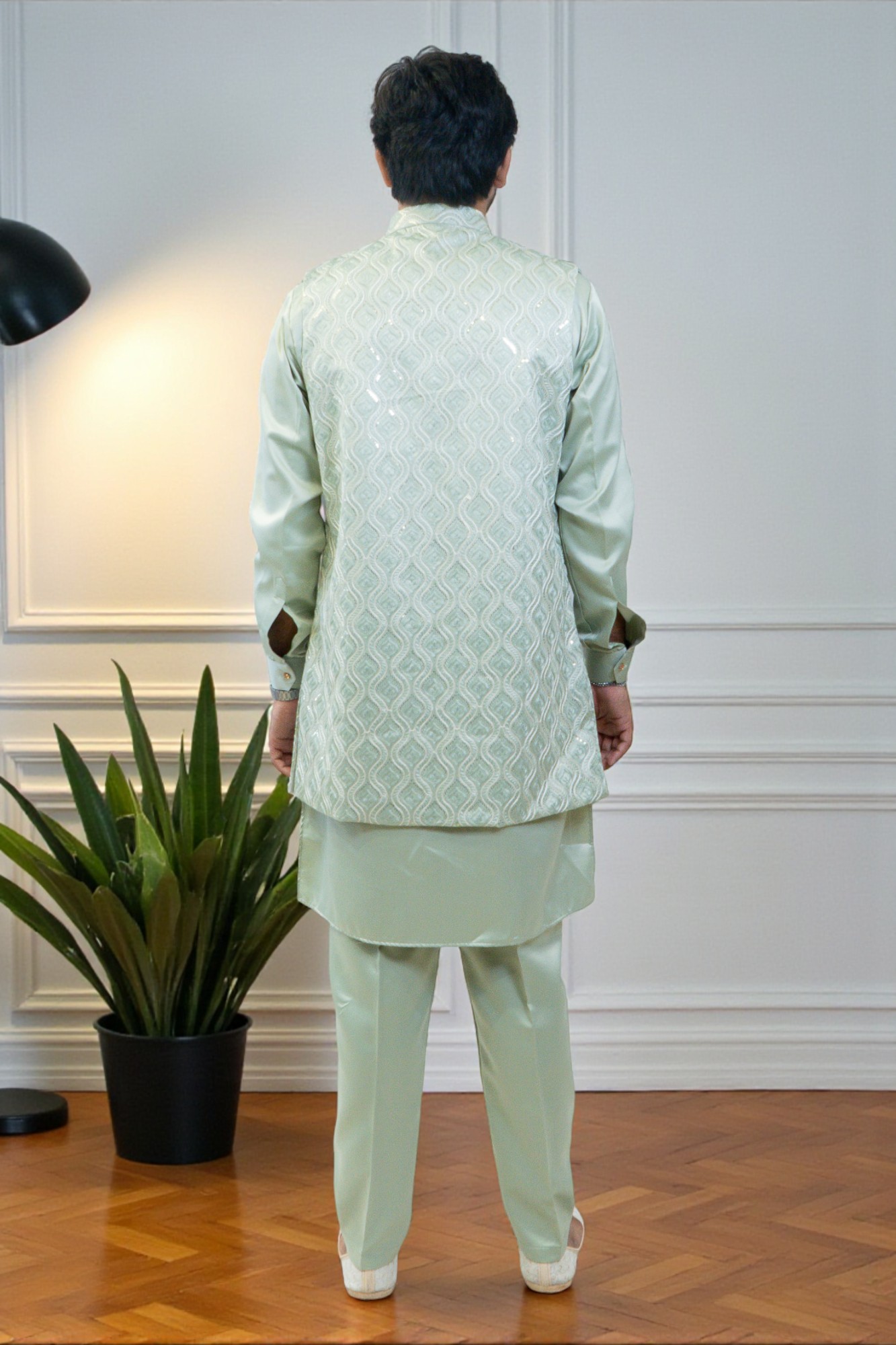 Pista Green Embroidered Kurta Pajama with Nehru Jacket – Stylish & Comfortable - Image 6