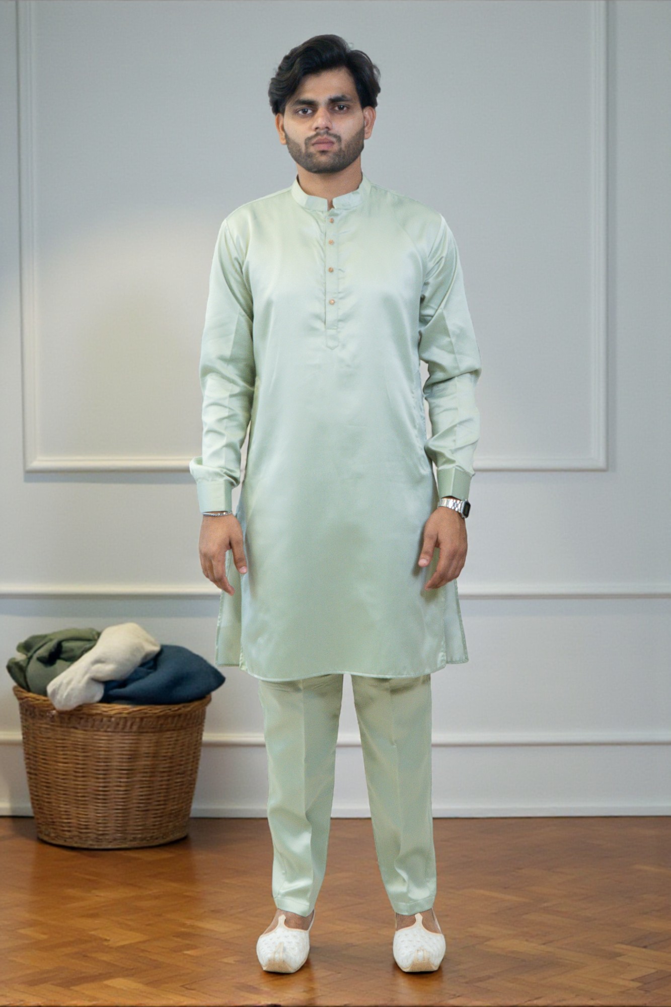 Pista Green Embroidered Kurta Pajama with Nehru Jacket – Stylish & Comfortable - Image 2