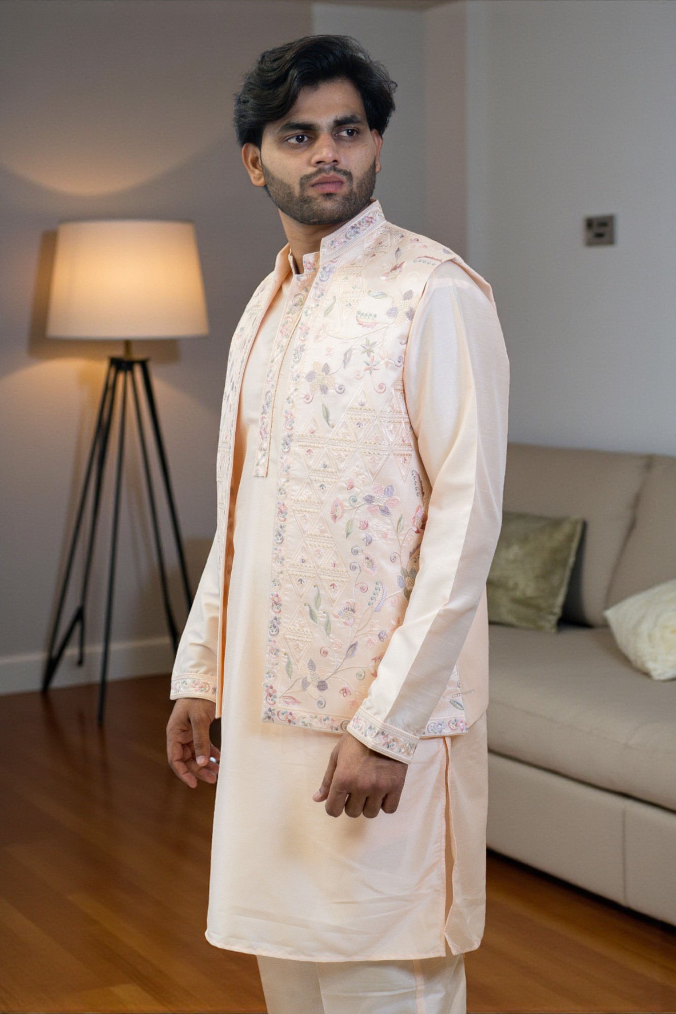 Baby Pink Kurta Jacket Set for Men