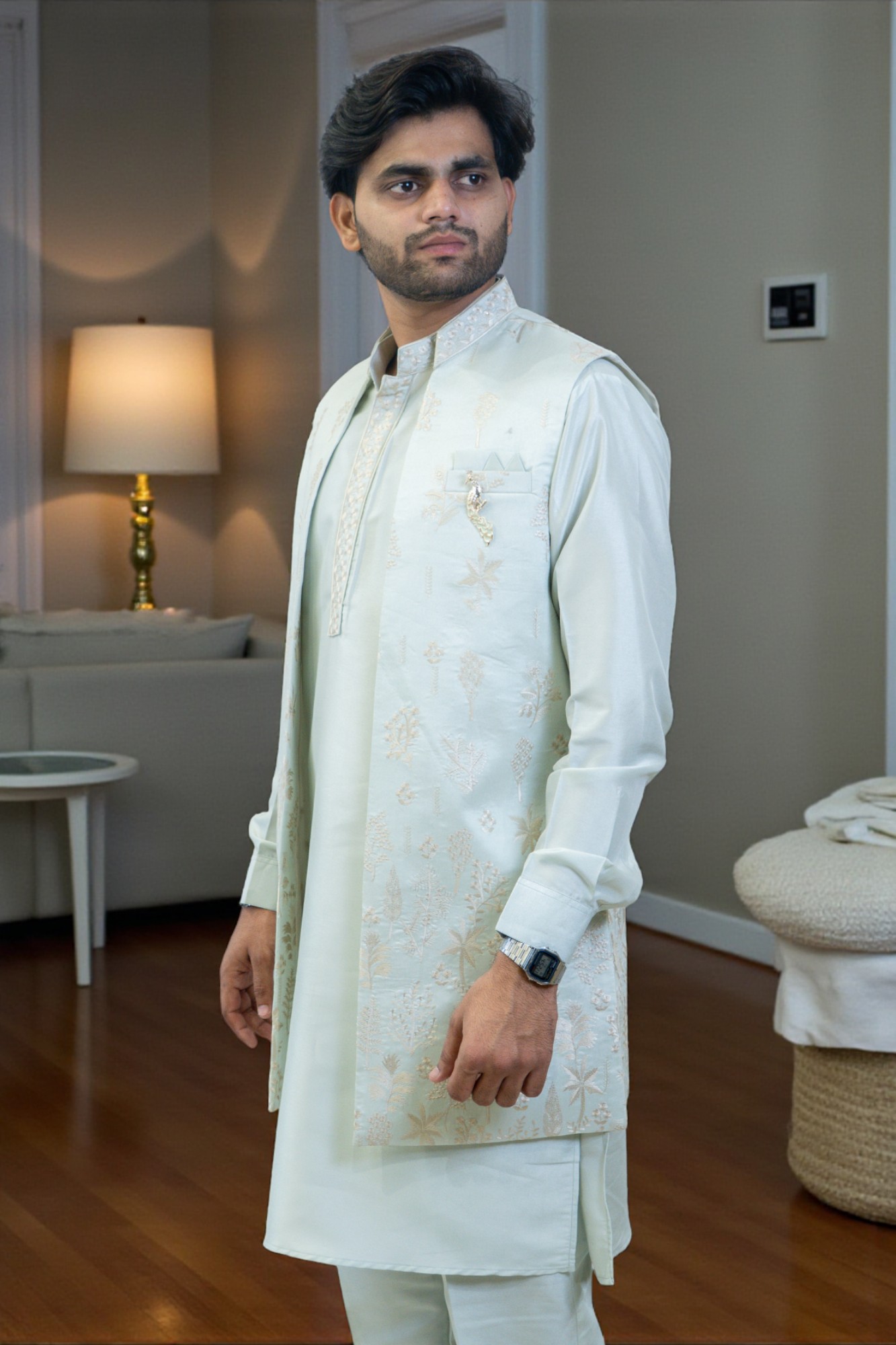 Sea Green Kurta Jacket Set for Men – Stylish & Comfortable