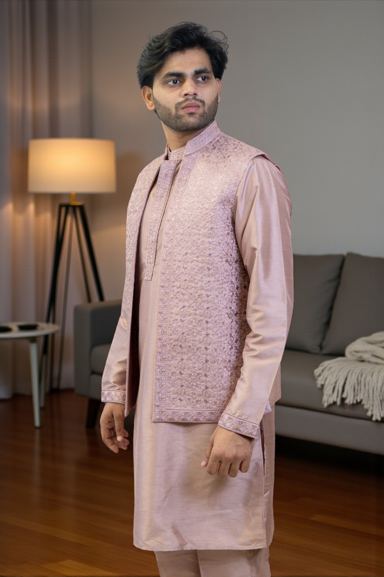 Onion Color Kurta Jacket Set