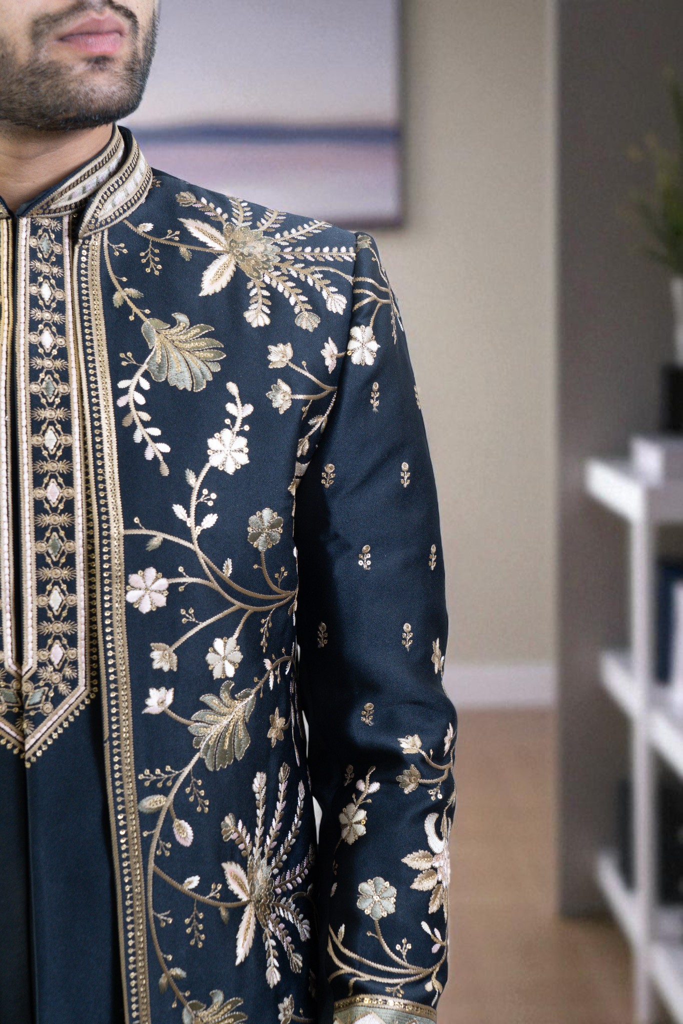 Multicolor Indo Western Suit for Men – Ambani Wedding Style, Floral Embroidery & Sharq Design - Image 2