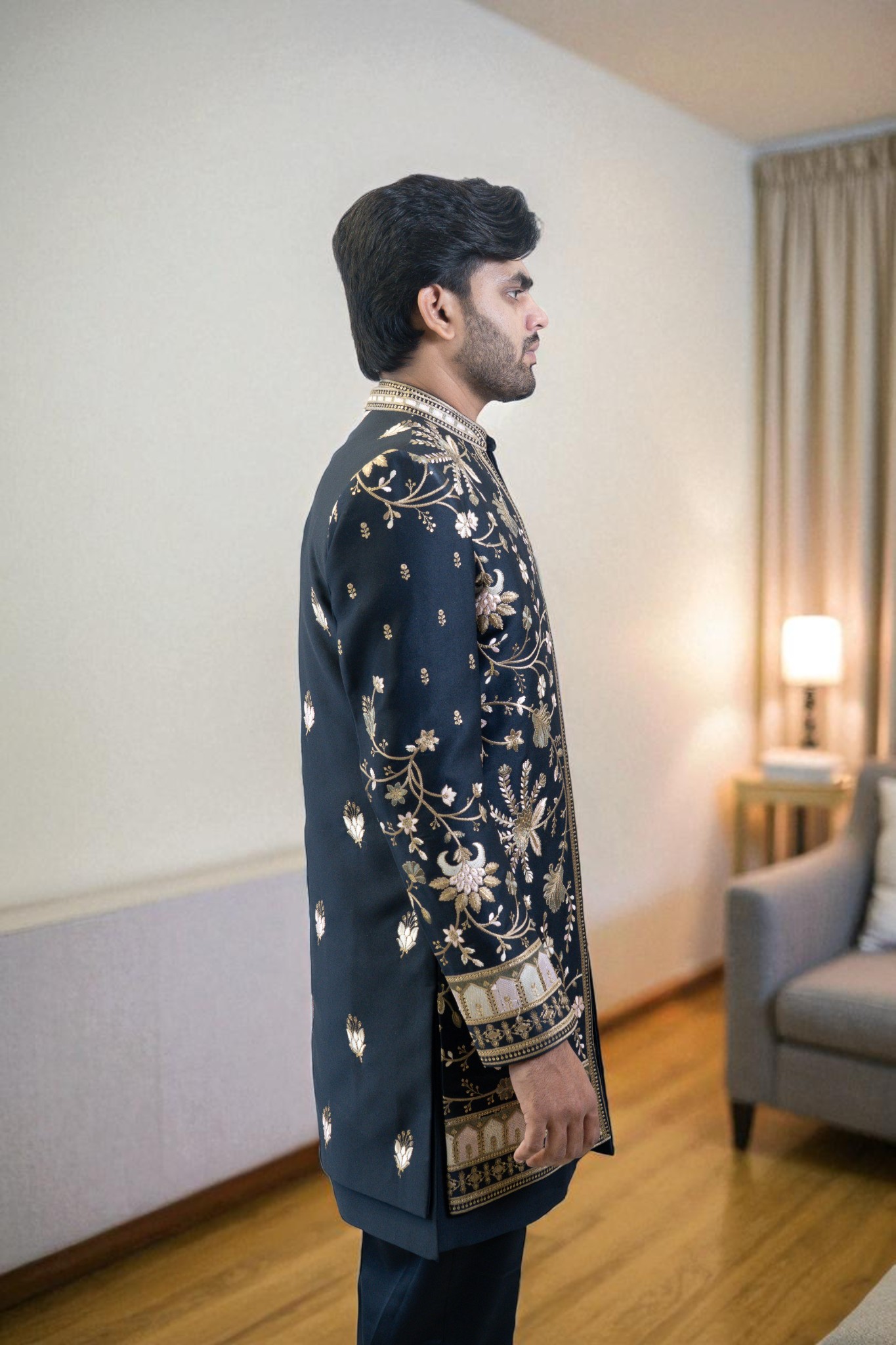Multicolor Indo Western Suit for Men – Ambani Wedding Style, Floral Embroidery & Sharq Design - Image 4