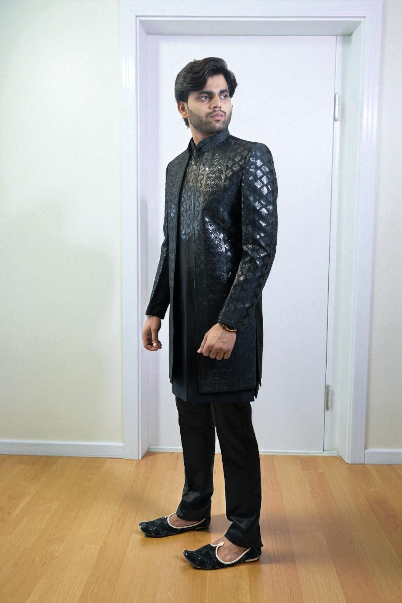 Black Indo Western Suit for Men – Full Heavy Sequin Work - Image 5