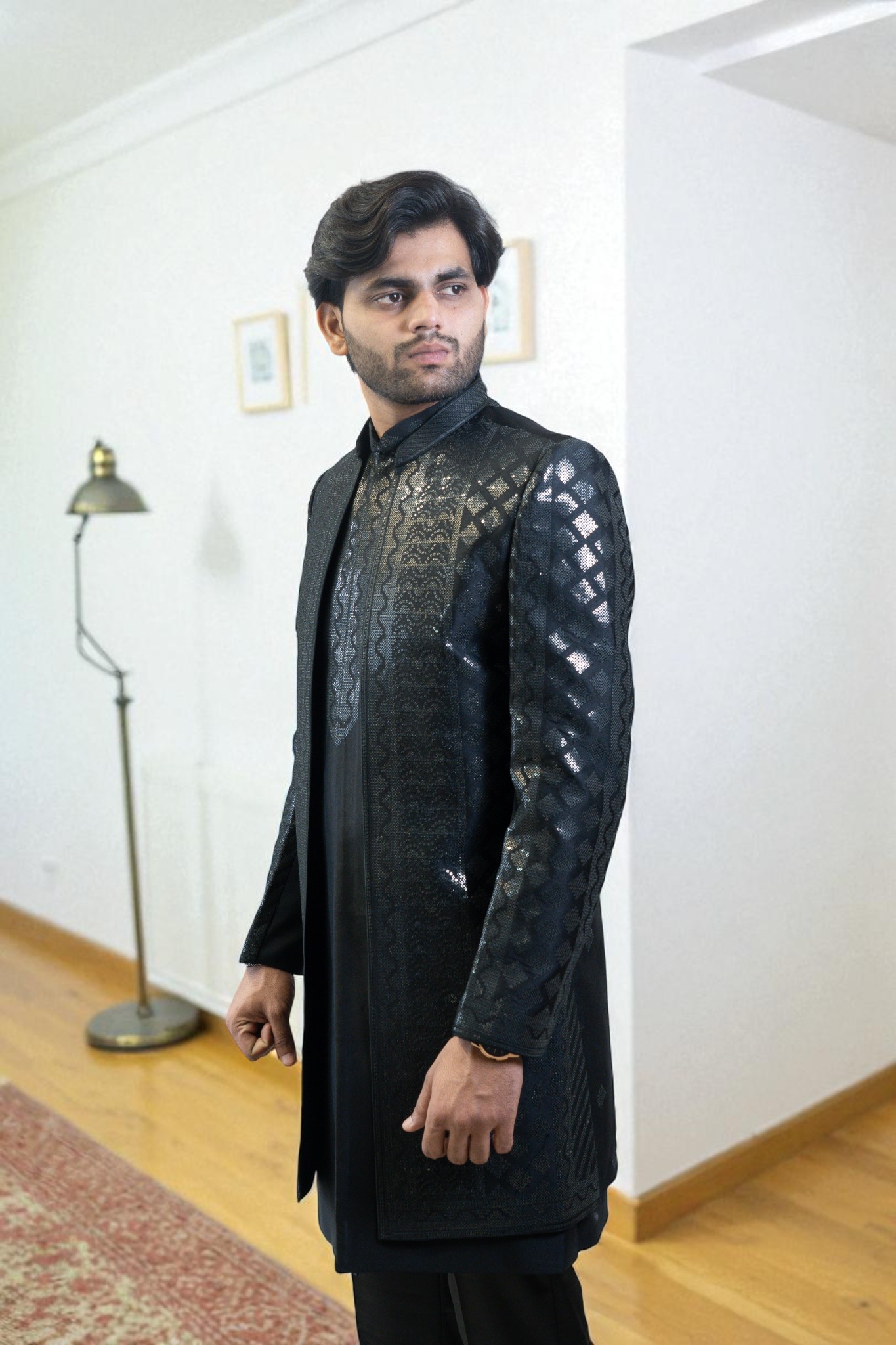 Black Indo Western Suit for Men – Full Heavy Sequin Work
