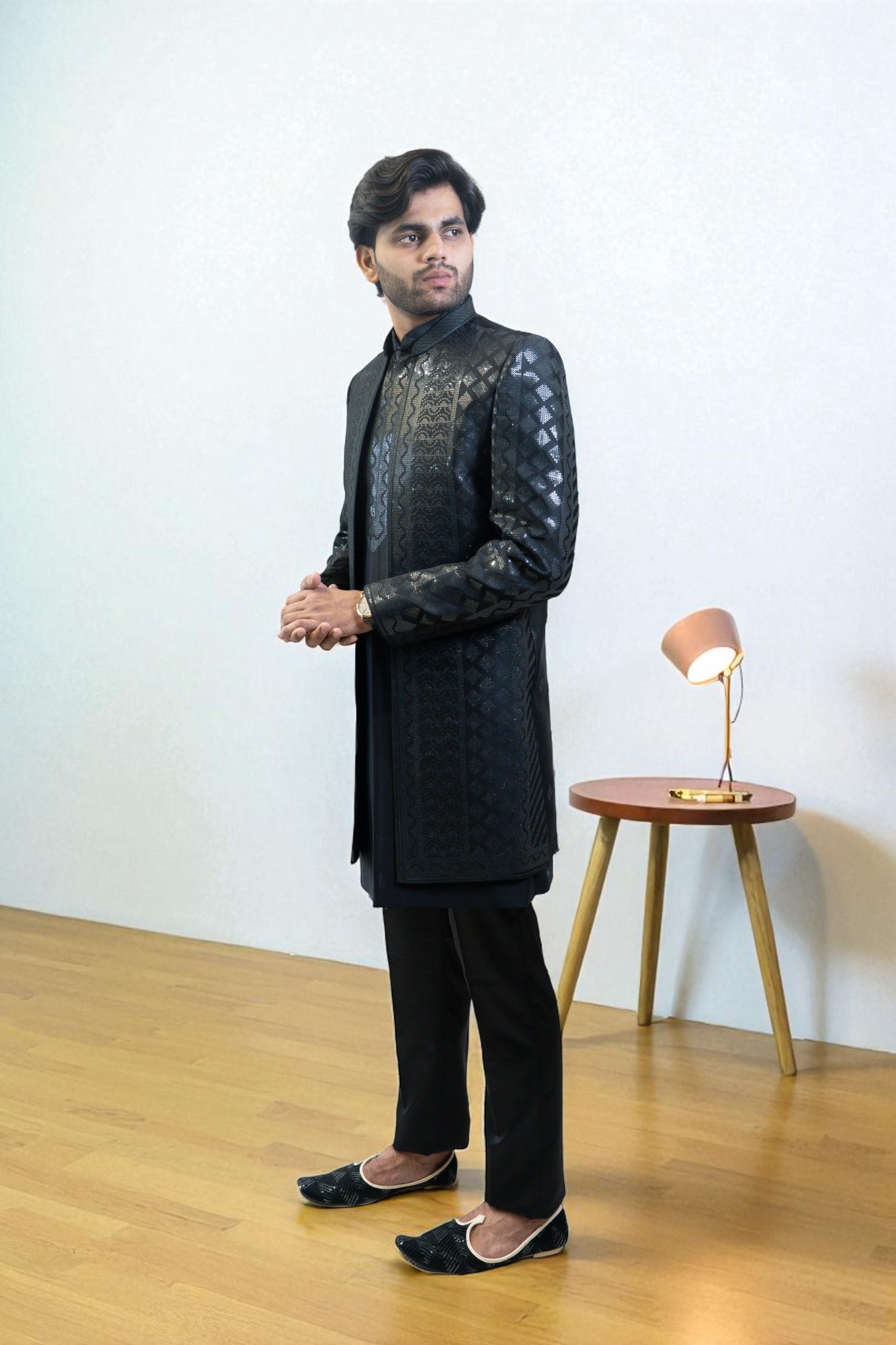 Black Indo Western Suit for Men – Full Heavy Sequin Work - Image 2