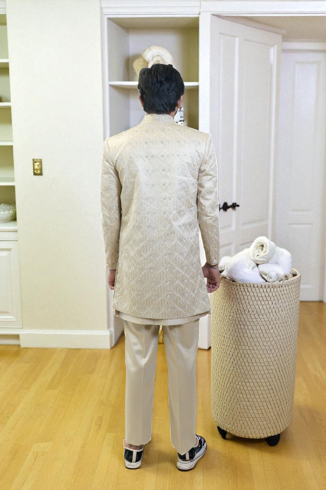 Golden Indo Western Suit for Men – Elegant Patti Thread Work in Premium Suiting Fabric - Image 6