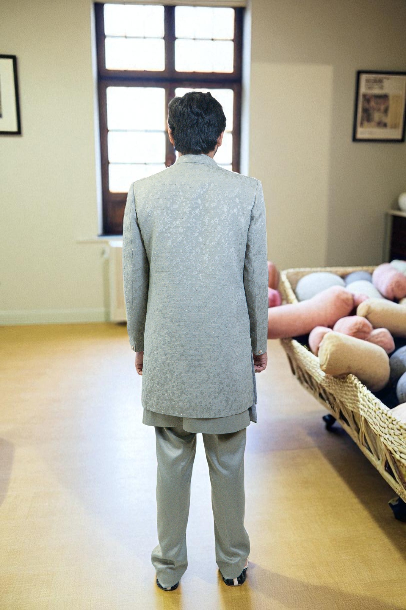 Light Green Indo Western Suit for Men – Elegant Patti Thread Work in Premium Suiting Fabric - Image 6