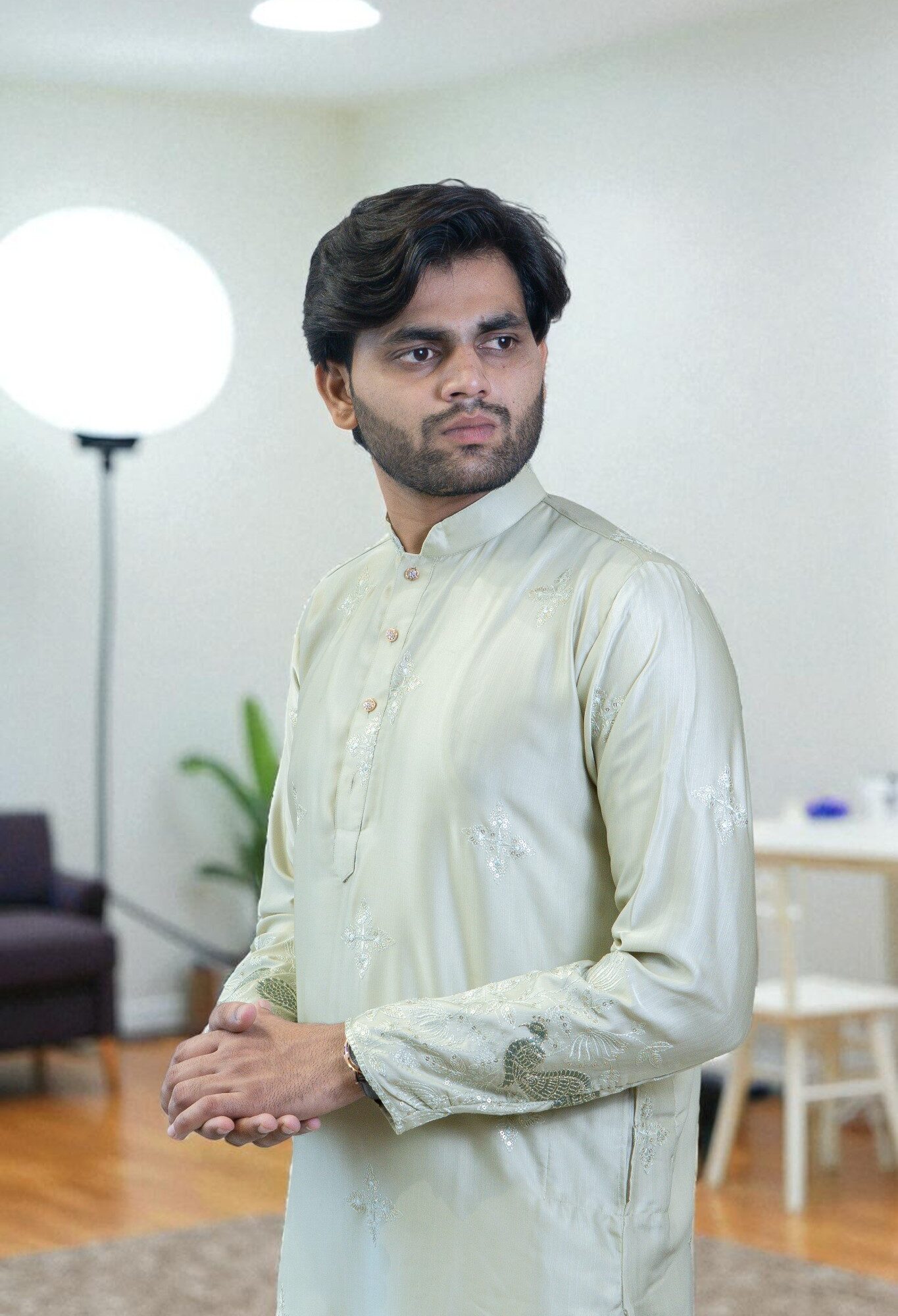 Lemon Designer Kurta Pajama – Peacock Embroidery | Men’s Ethnic Wear