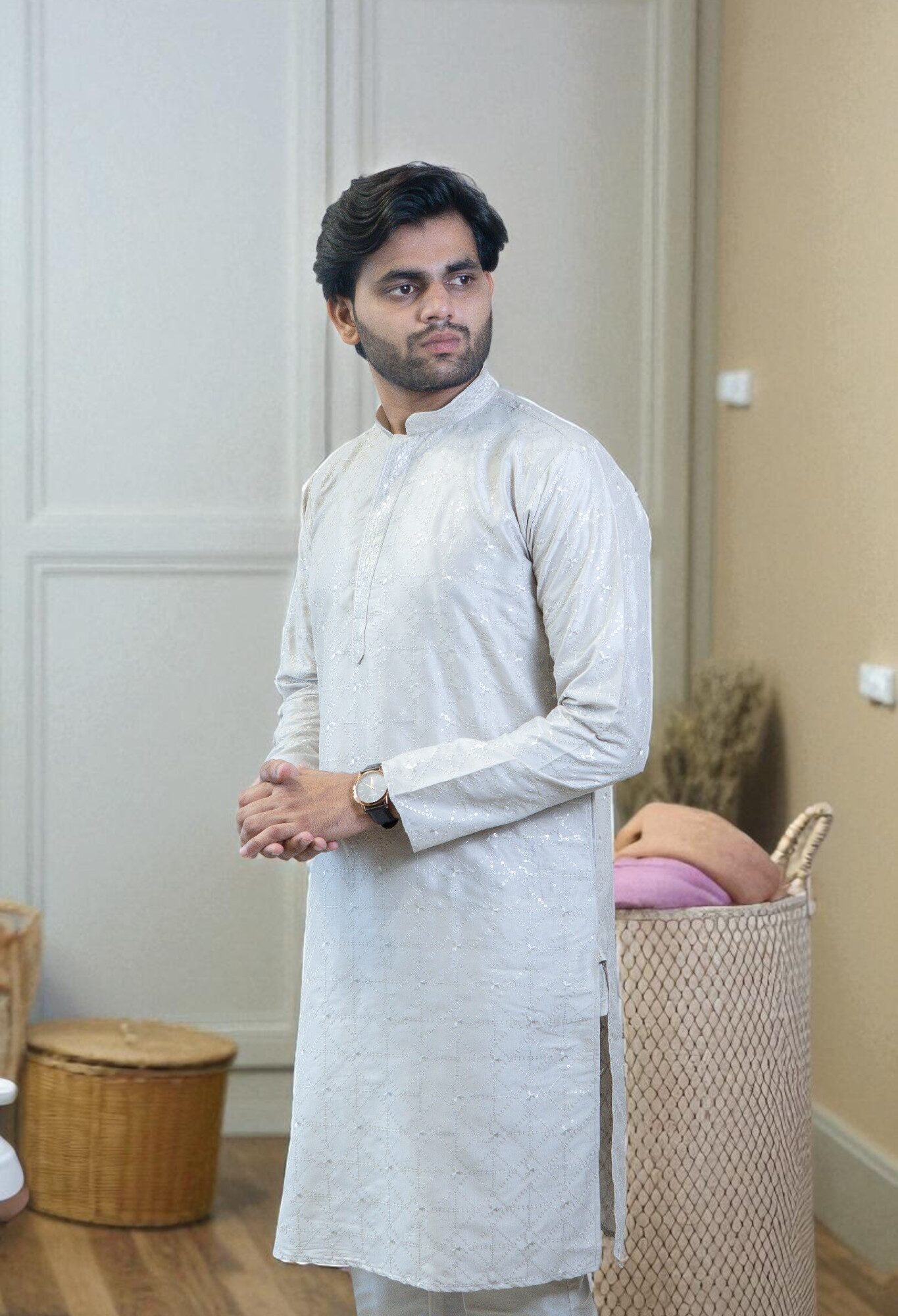 Grey Kurta Pajama Set – Extra Shining Kurta | Cotton Rayon | Men’s Party & Festival Wear