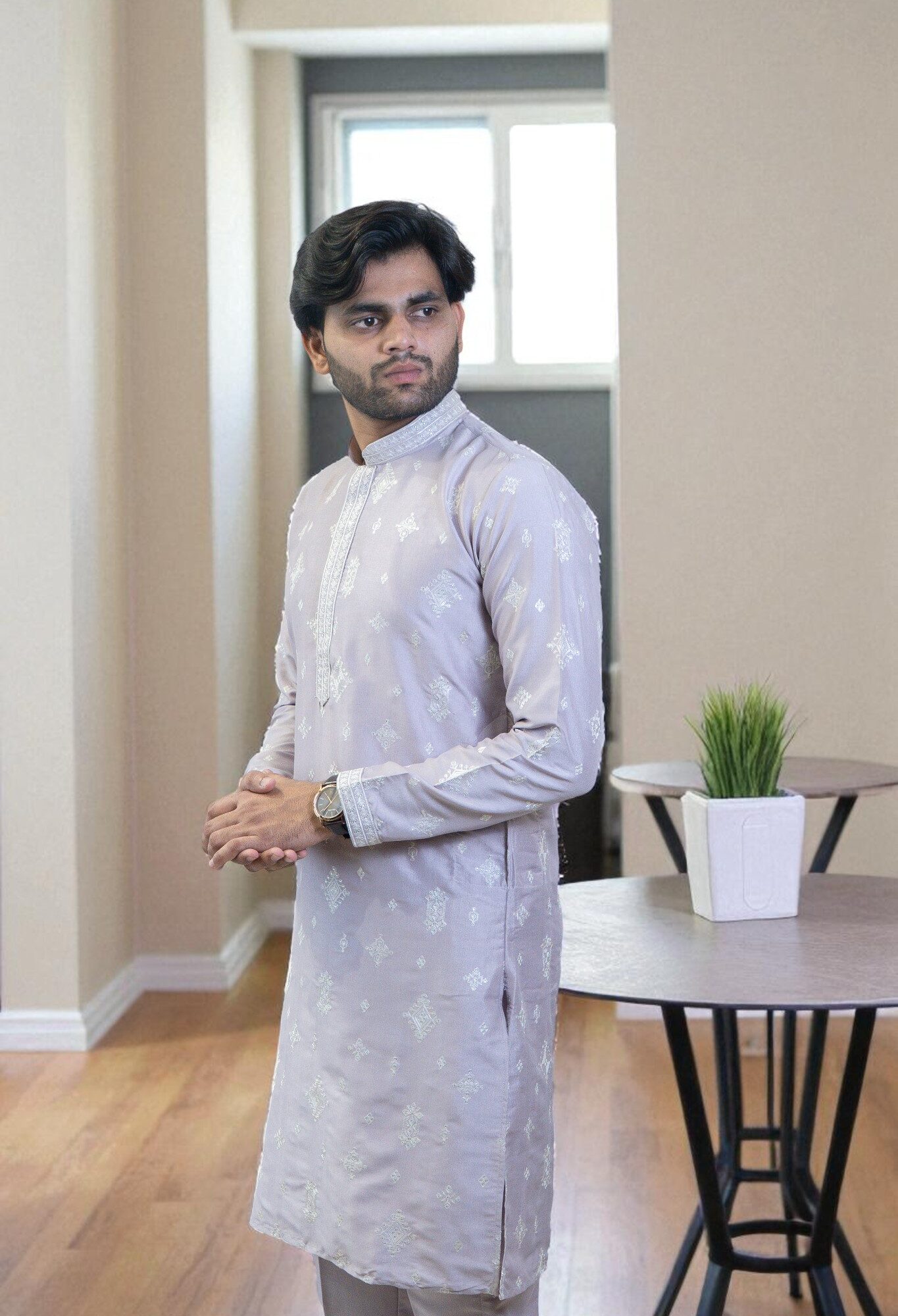 Lavender Designer Kurta with Handwork & Gala Embroidery