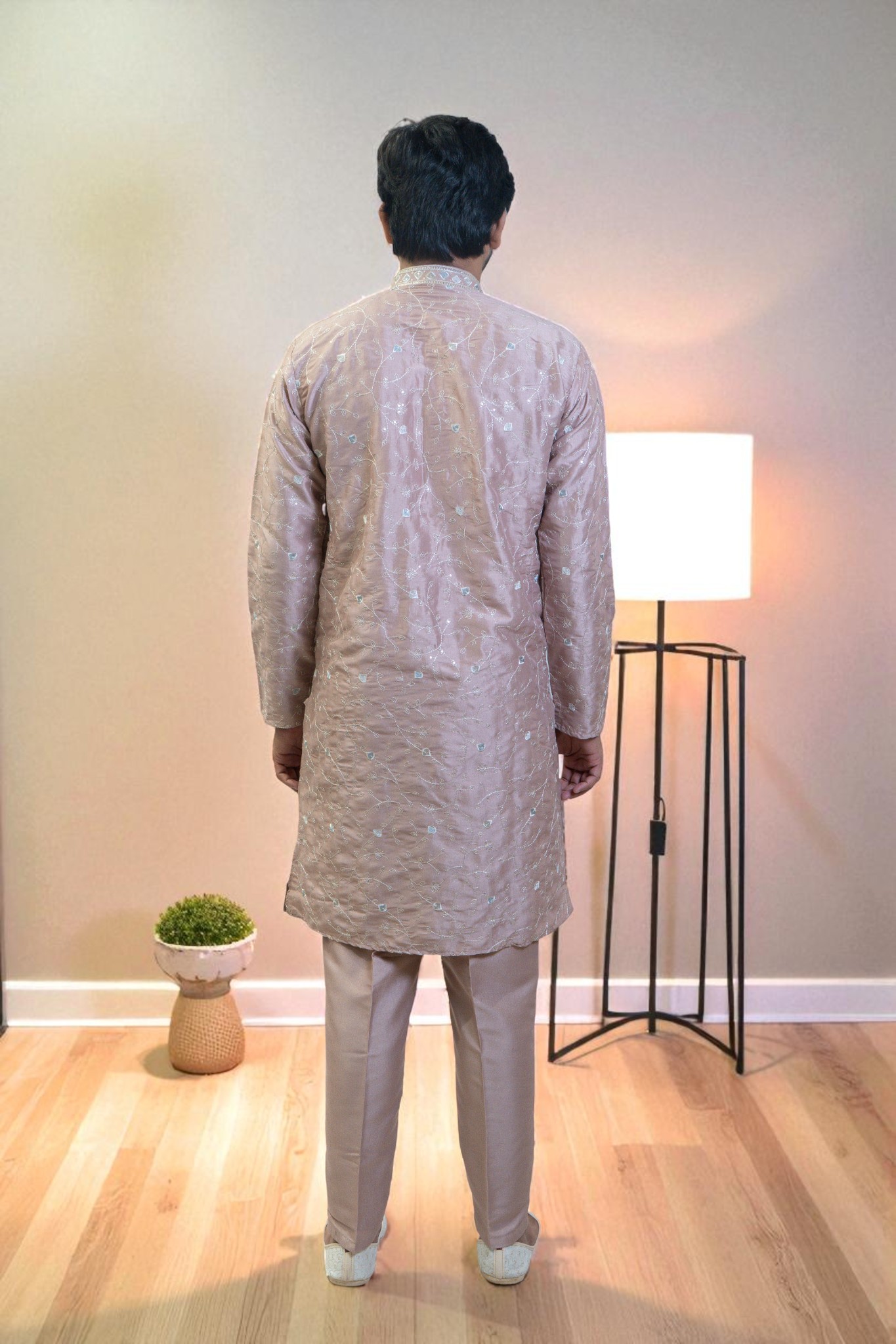Men’s Kurta Pajama with Full Leaf Embroidery & Gala Design - Image 6