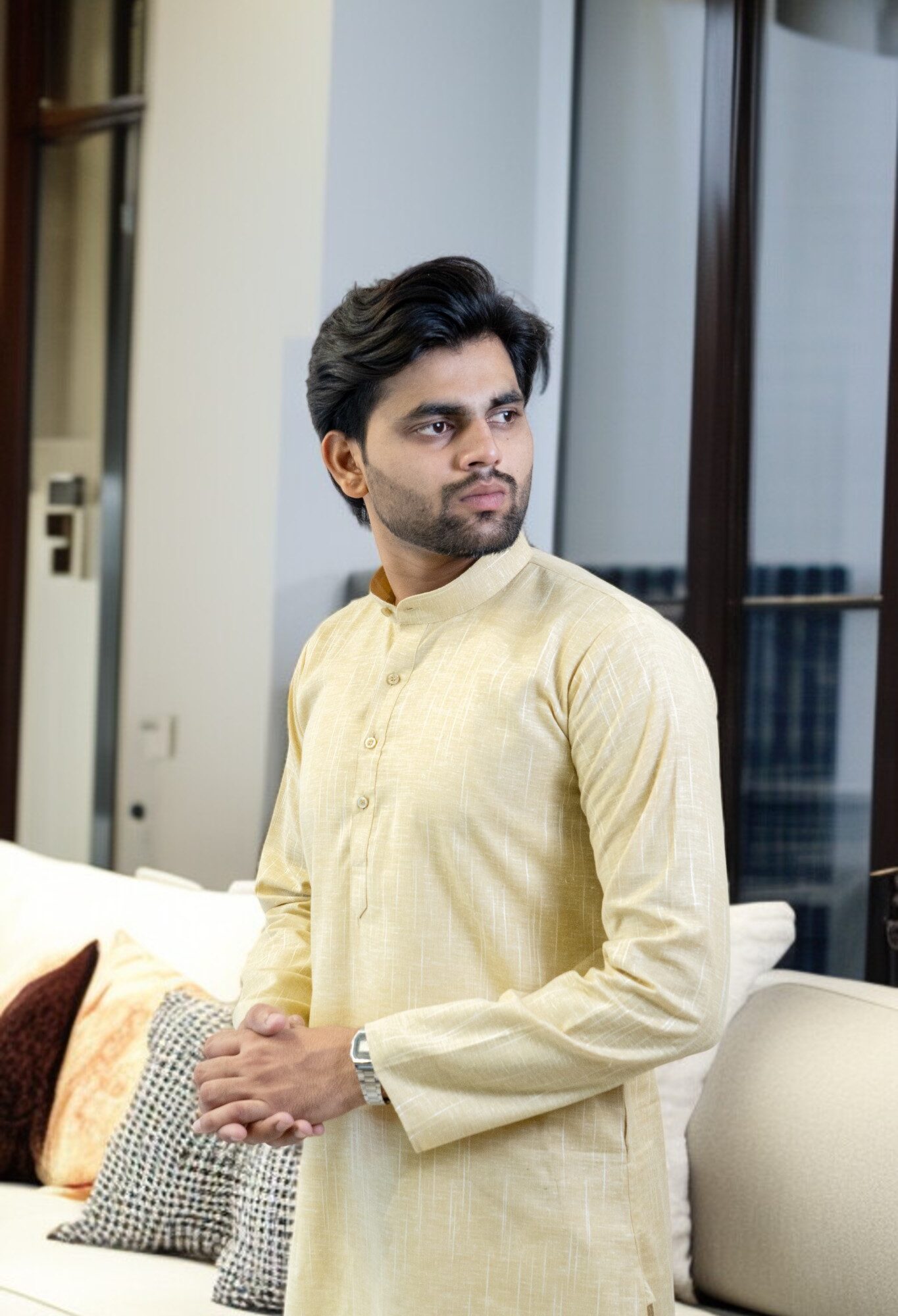 Light Golden Cotton Kurta Pajama