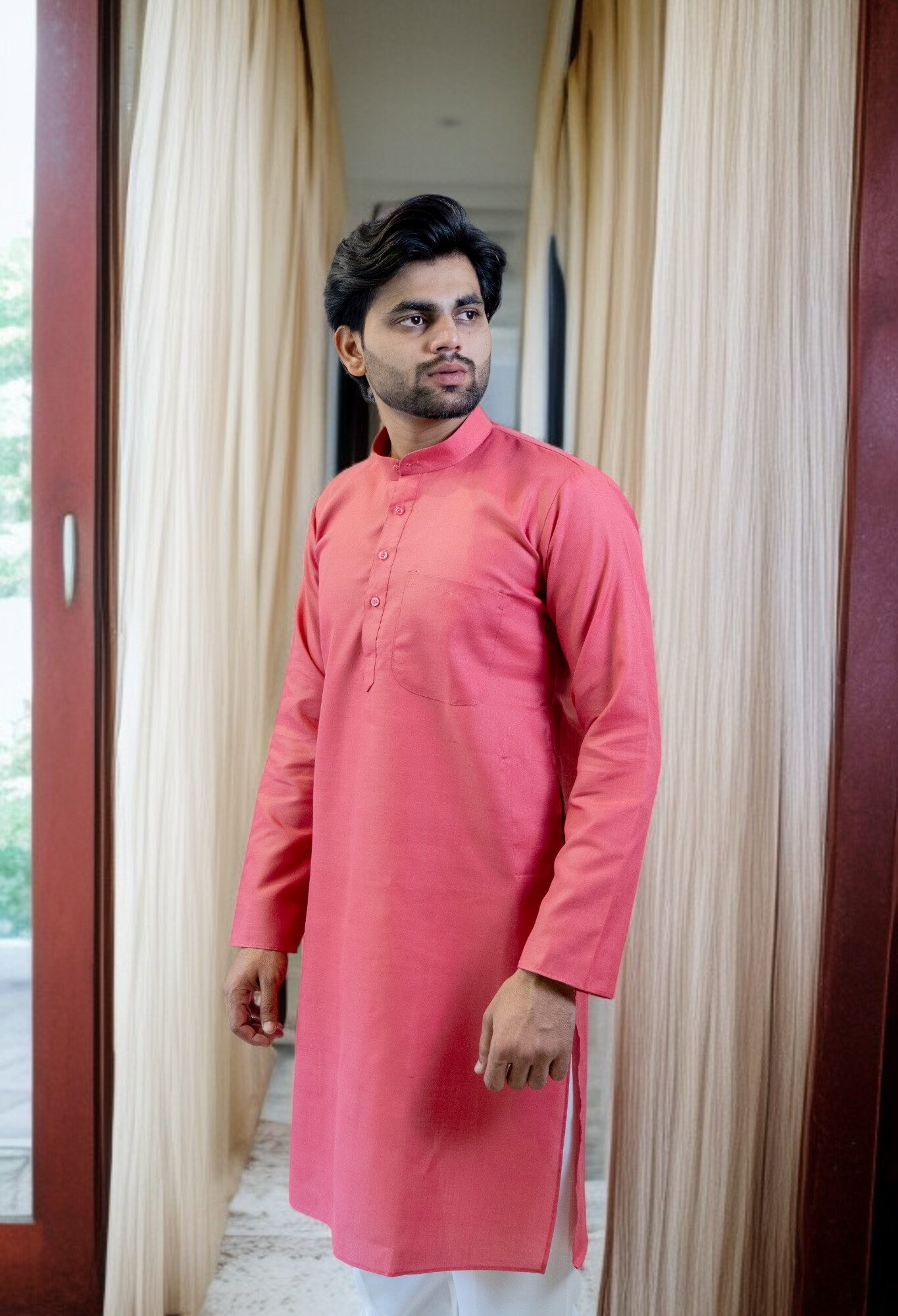 Pink Cotton Kurta Pajama