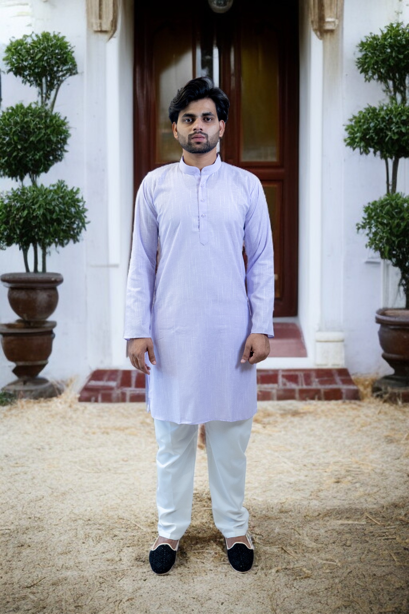 Lavender Cotton Kurta Pajama for Men - Image 2