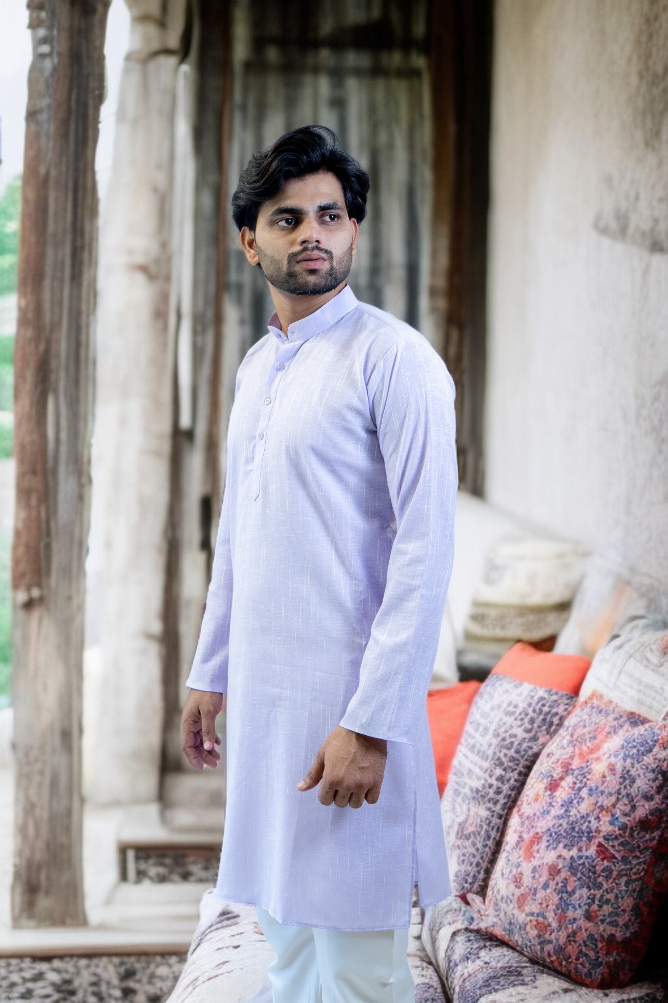 Lavender Cotton Kurta Pajama for Men