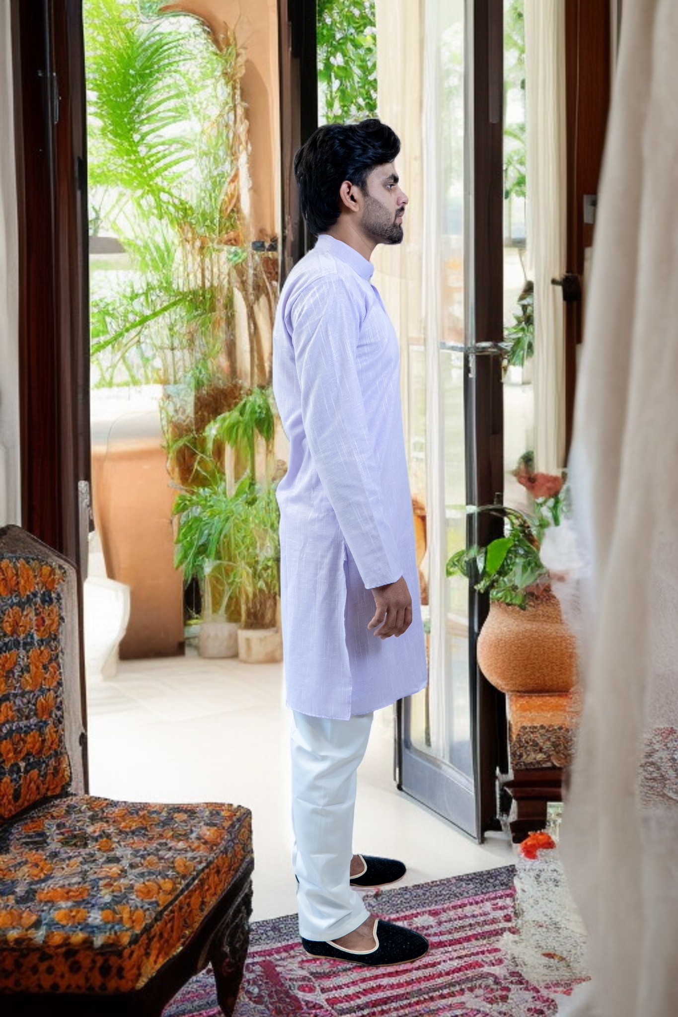 Lavender Cotton Kurta Pajama for Men - Image 4