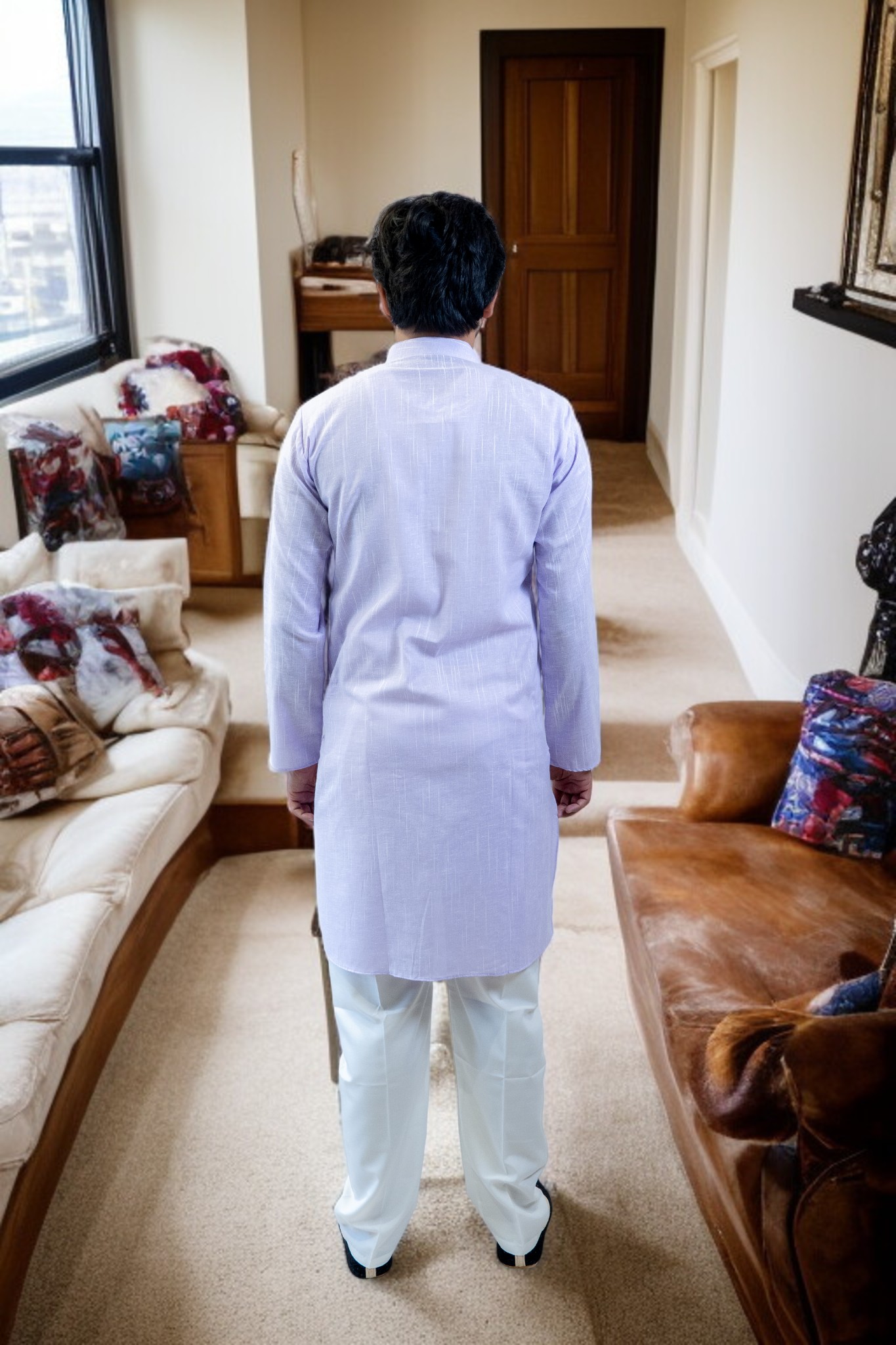 Lavender Cotton Kurta Pajama for Men - Image 5