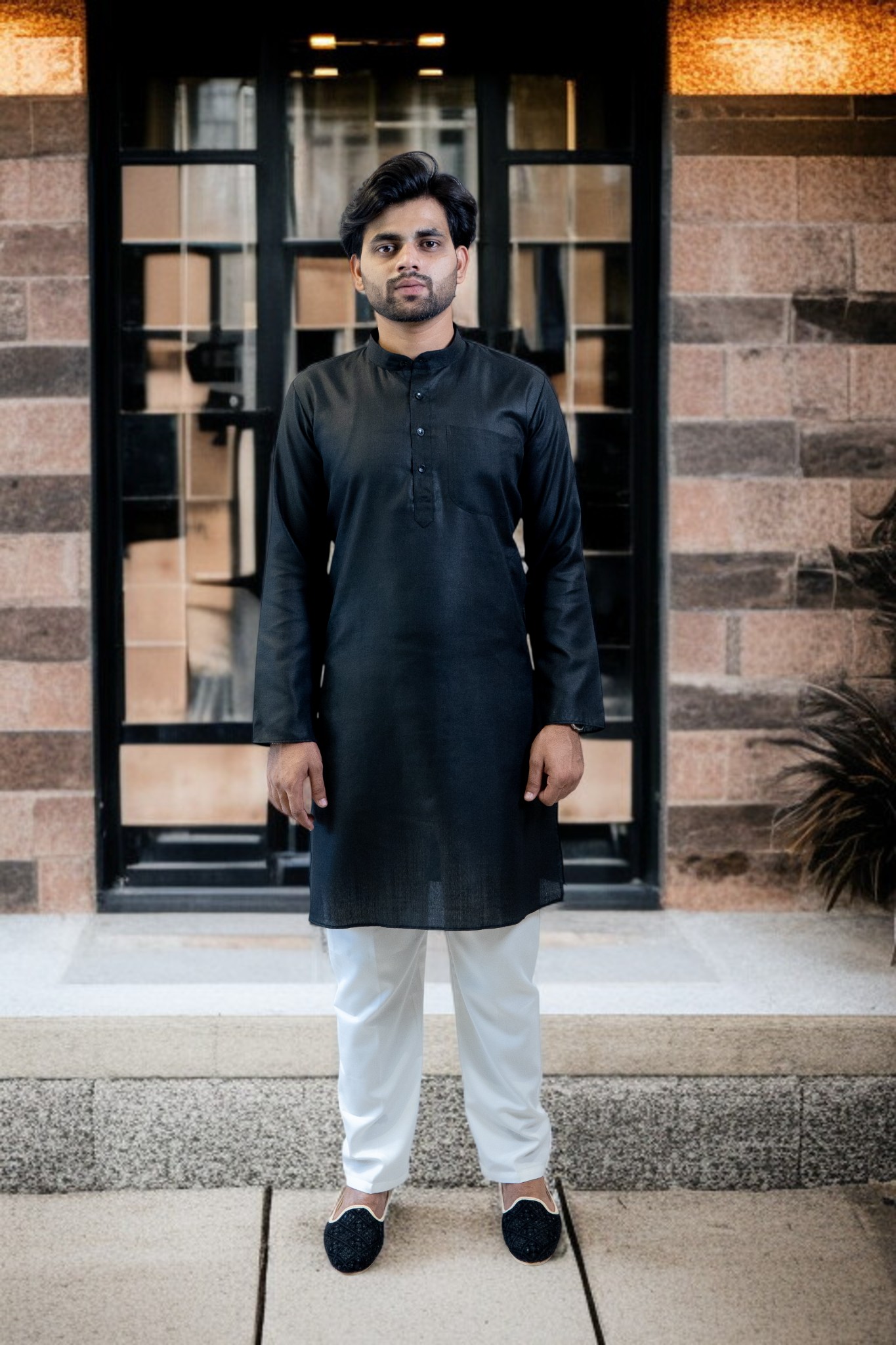 Black Kurta with White Pajama for Men - Image 2