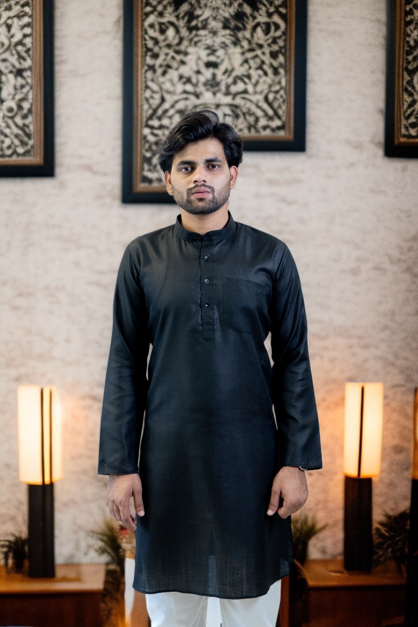 Black Kurta with White Pajama for Men - Image 4