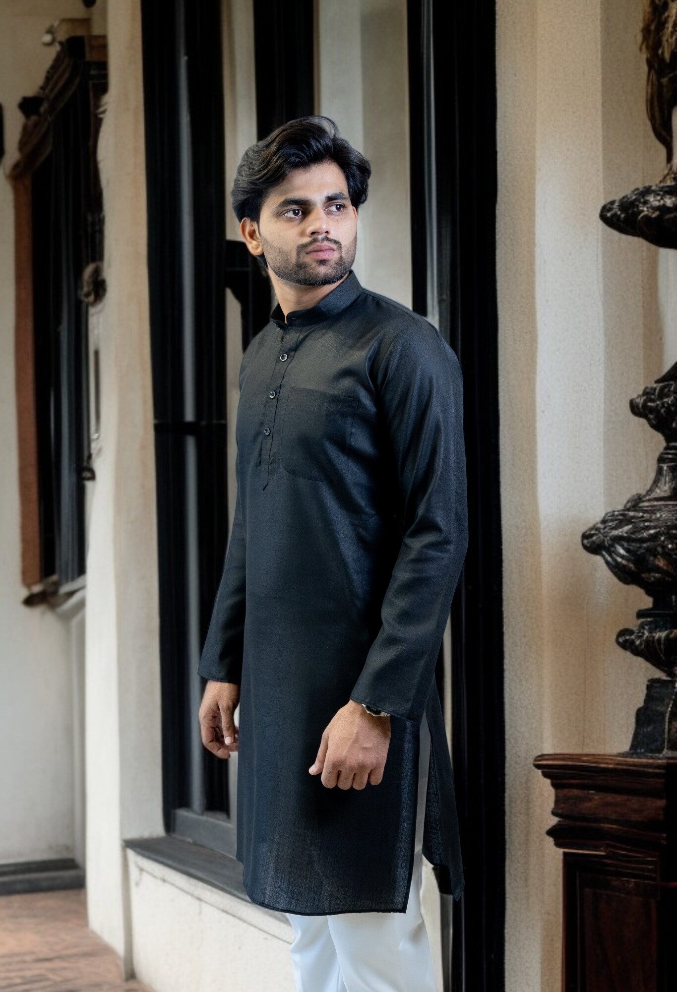 Black Kurta with White Pajama for Men