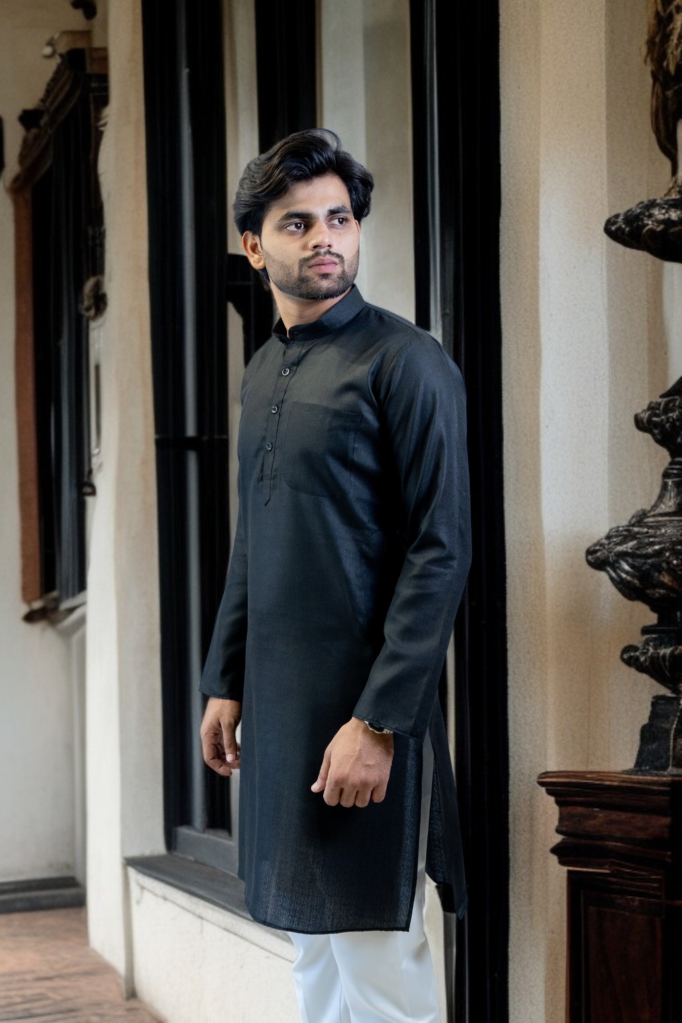 Black Kurta with White Pajama for Men