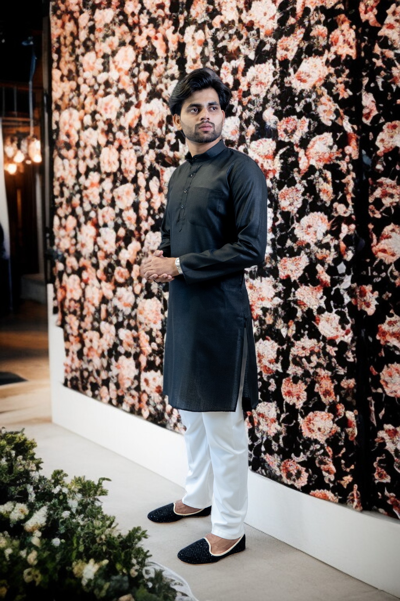 Black Kurta with White Pajama for Men - Image 3