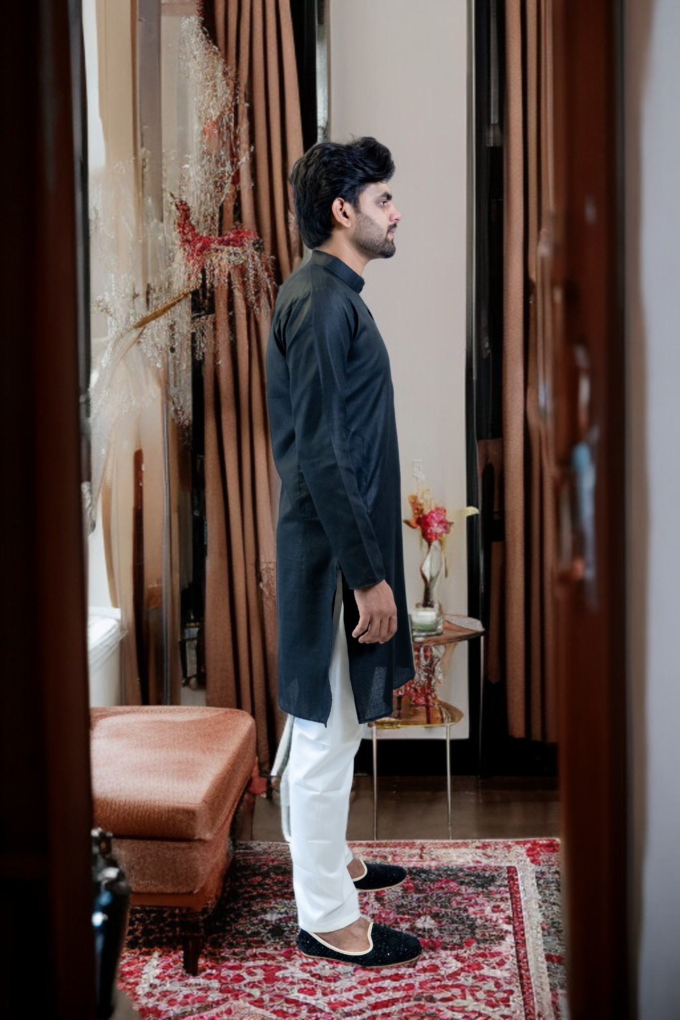 Black Kurta with White Pajama for Men - Image 5