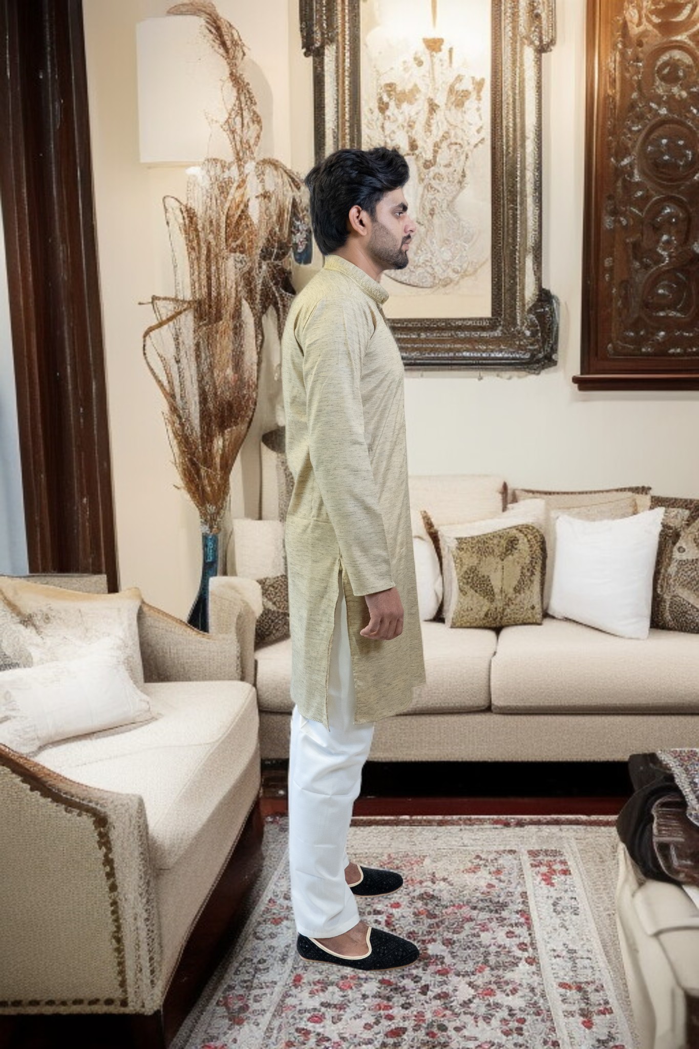 Mehandi Color Kurta Pajama for Men - Image 4