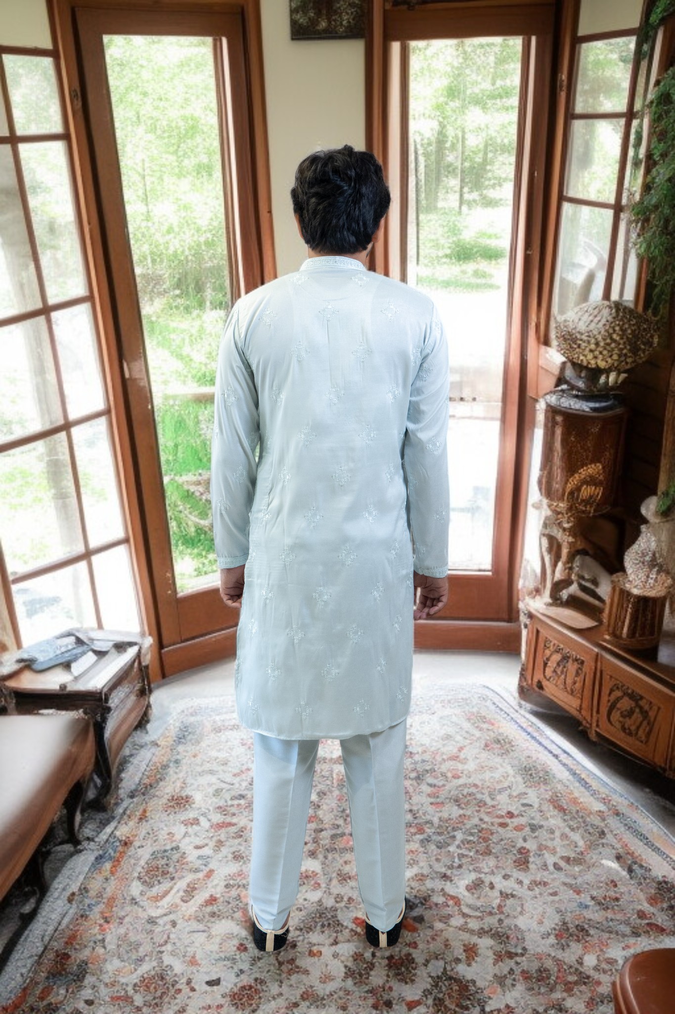 Sky Blue Kurta Pajama – Cotton Silk Fabric - Image 5