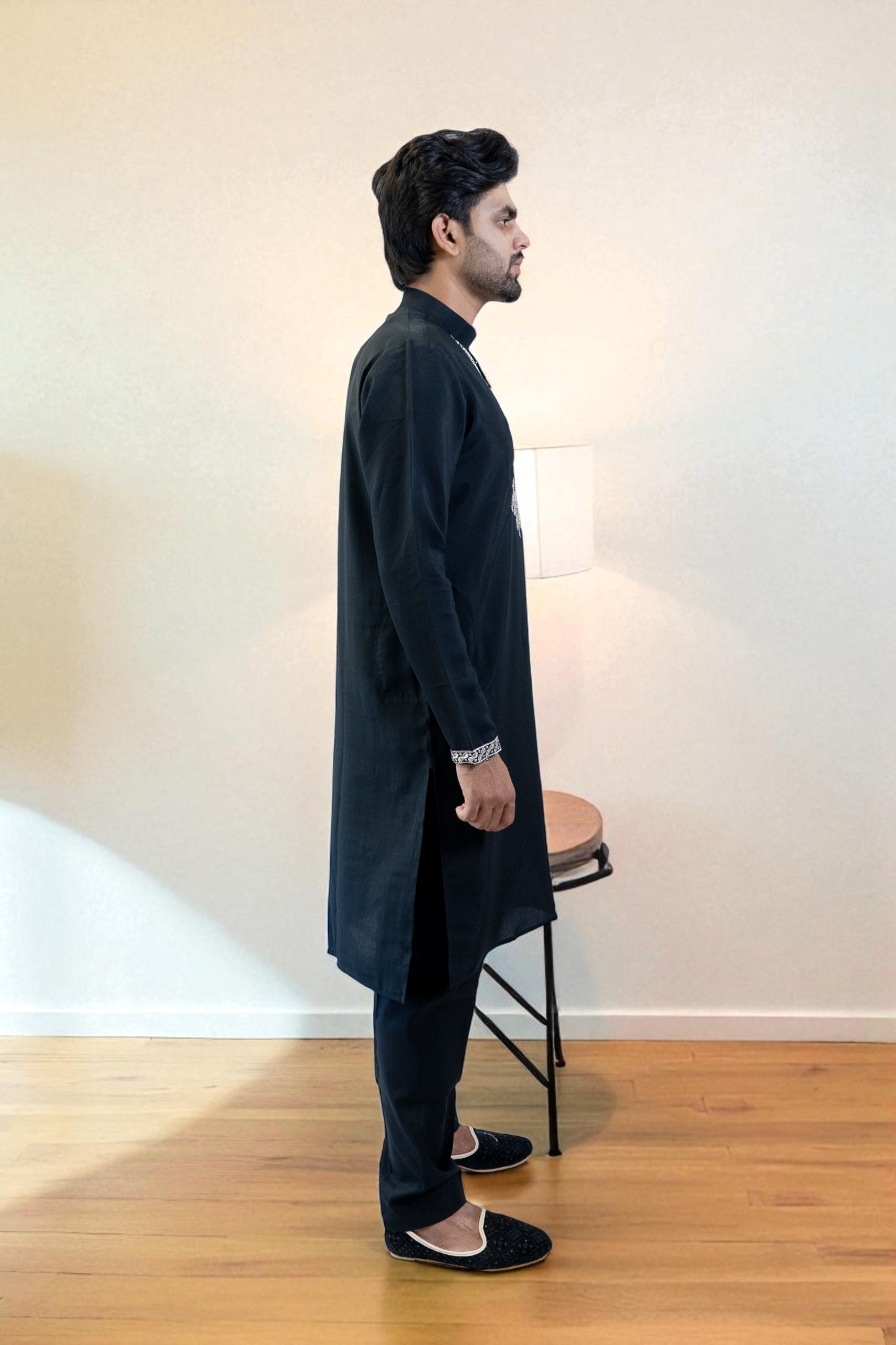 Black Kurta Pajama Set with Dupatta – Silver Gala Embroidery - Image 6