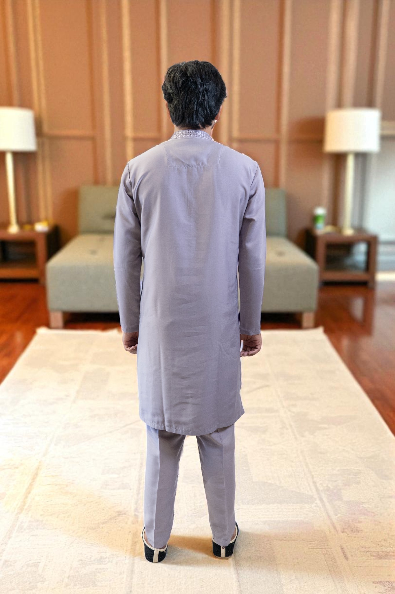 Lavender Kurta Pajama with Elegant Gala Design and Sparkling Glass Work - Image 5