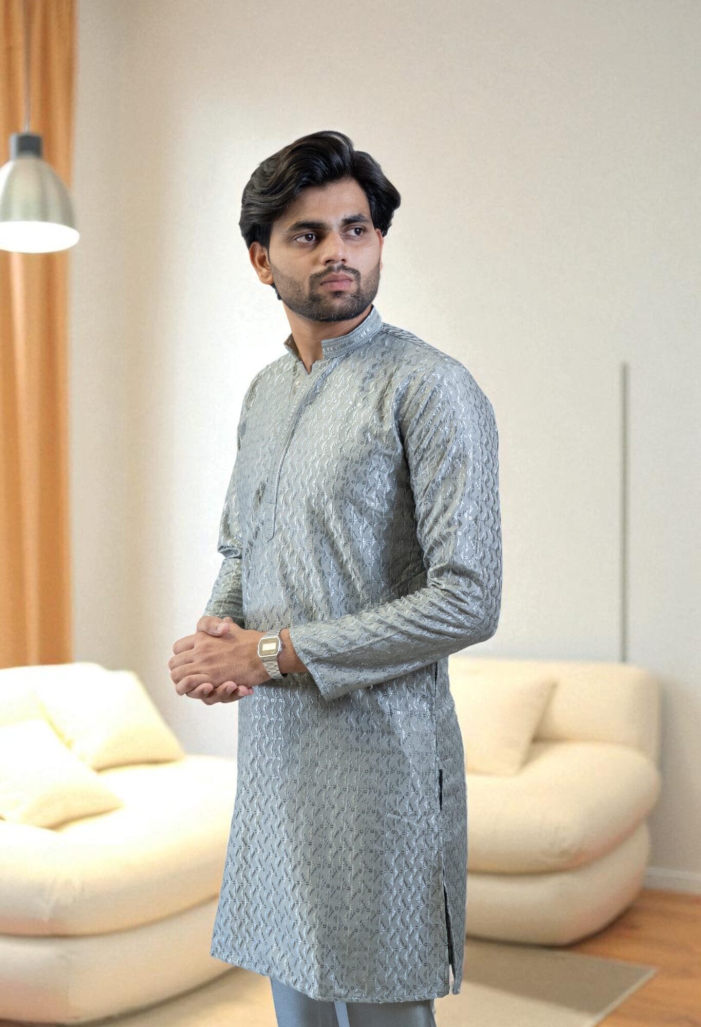Grey Kurta Pajama for Men – Tread Work, Party & Wedding Wear