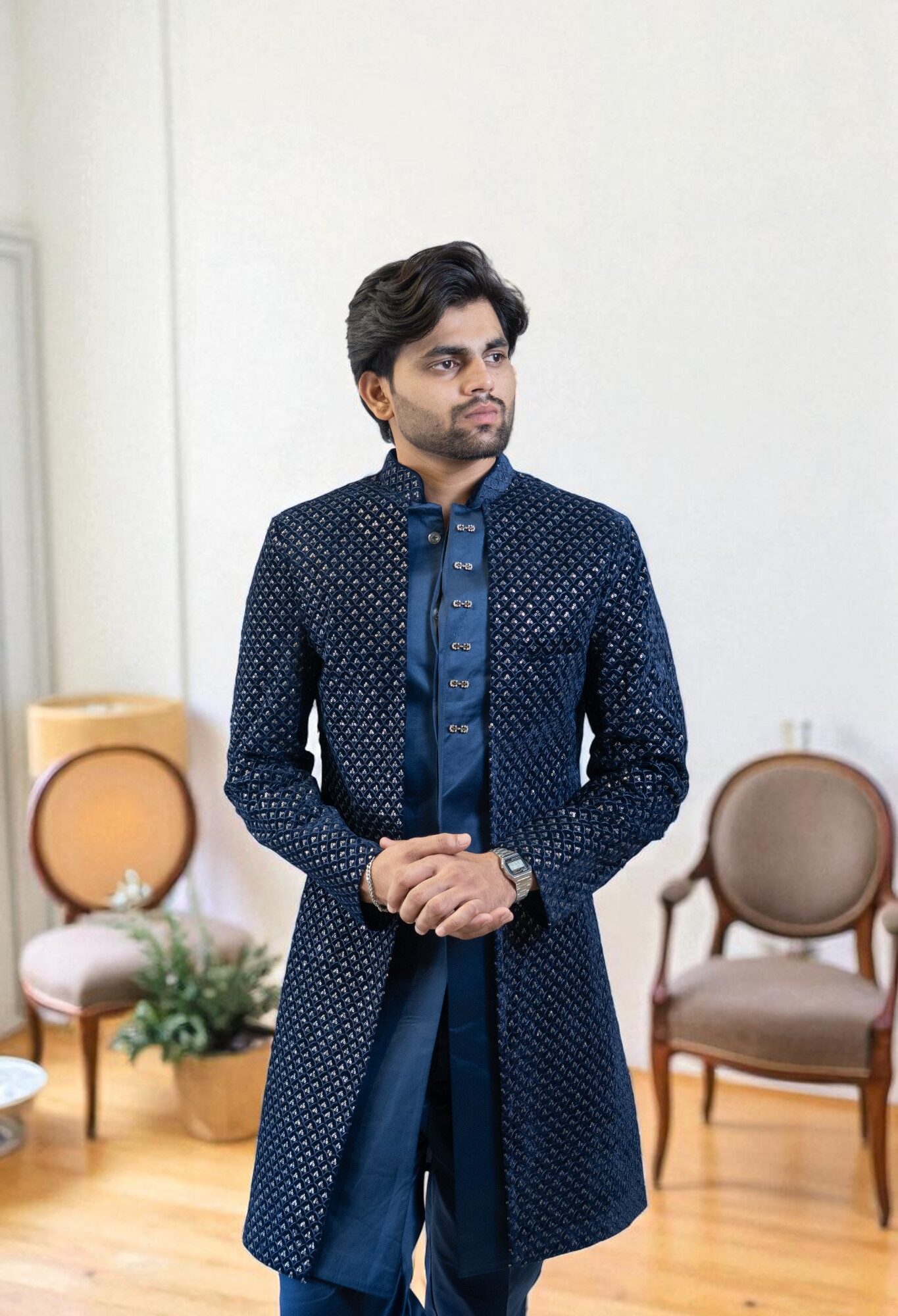 Blue Indo-Western Suit – Sharq Style