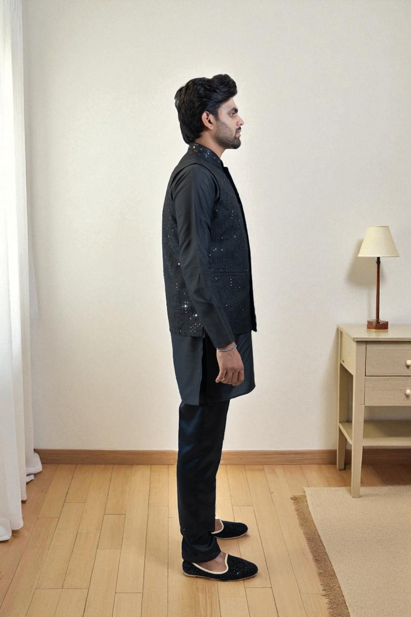 Black Kurta Jacket Set (Cotton Rayon Fabric with Matching Pant) - Image 5