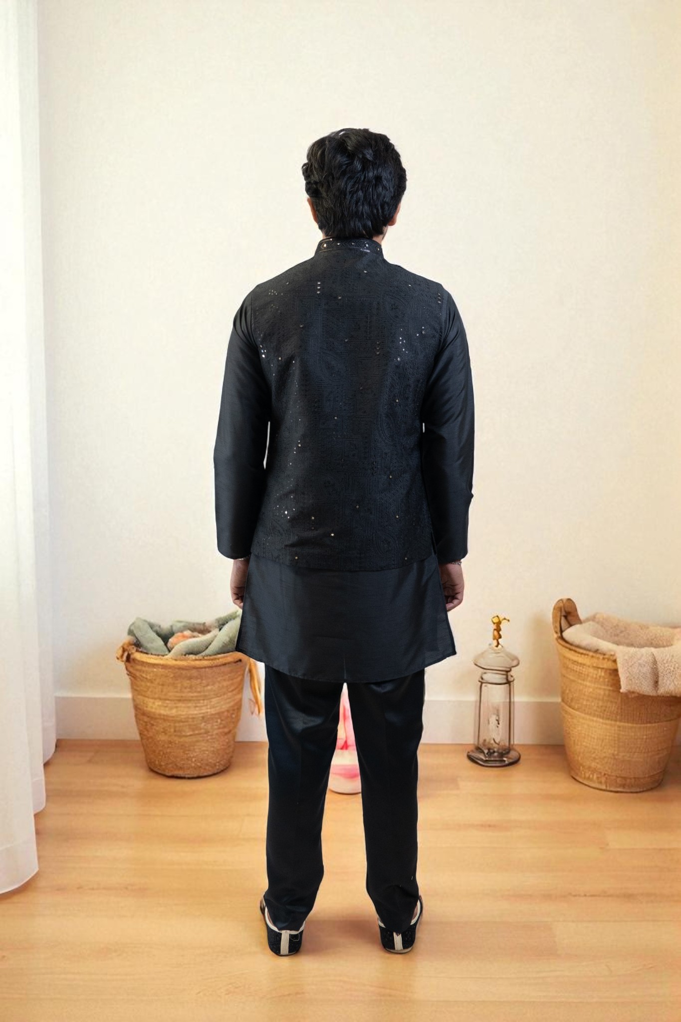 Black Kurta Jacket Set (Cotton Rayon Fabric with Matching Pant) - Image 6