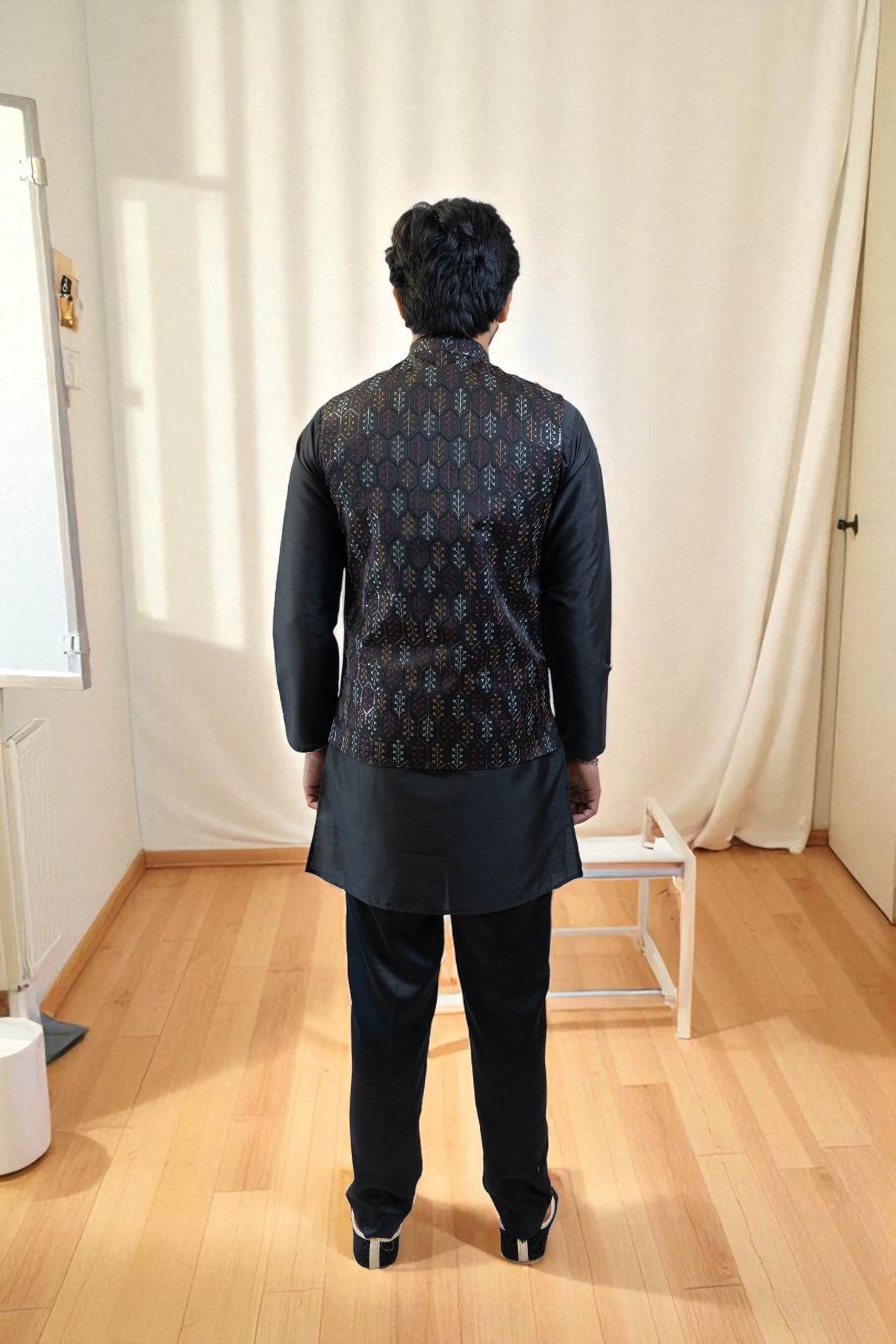 Black Kurta Jacket Set (Cotton Silk Fabric with Regular Fit Pant) - Image 7