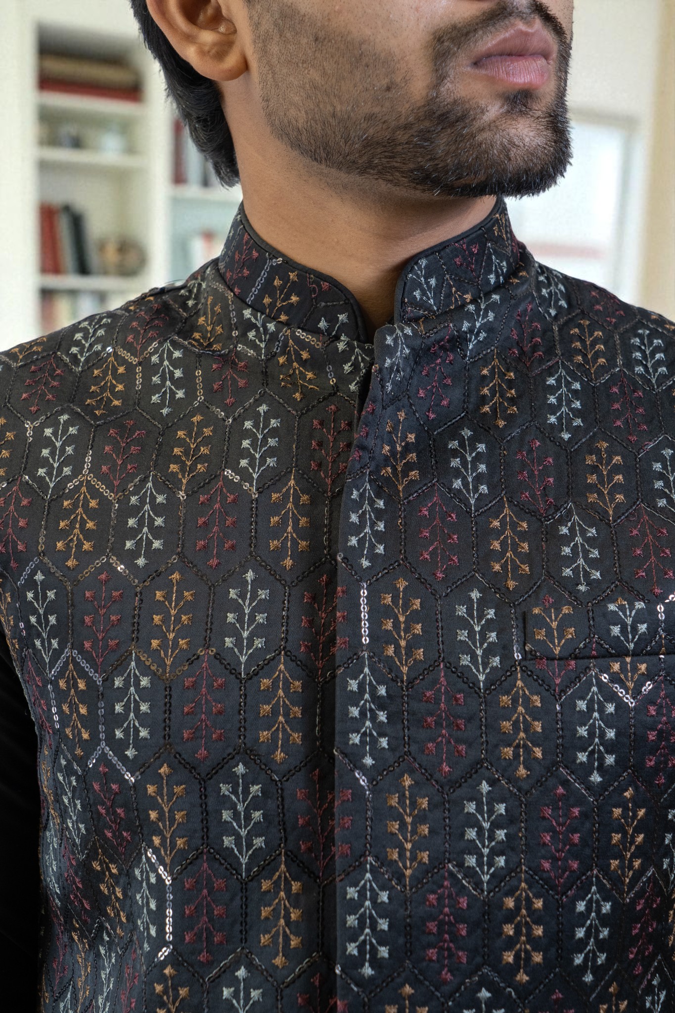 Black Kurta Jacket Set (Cotton Silk Fabric with Regular Fit Pant) - Image 2