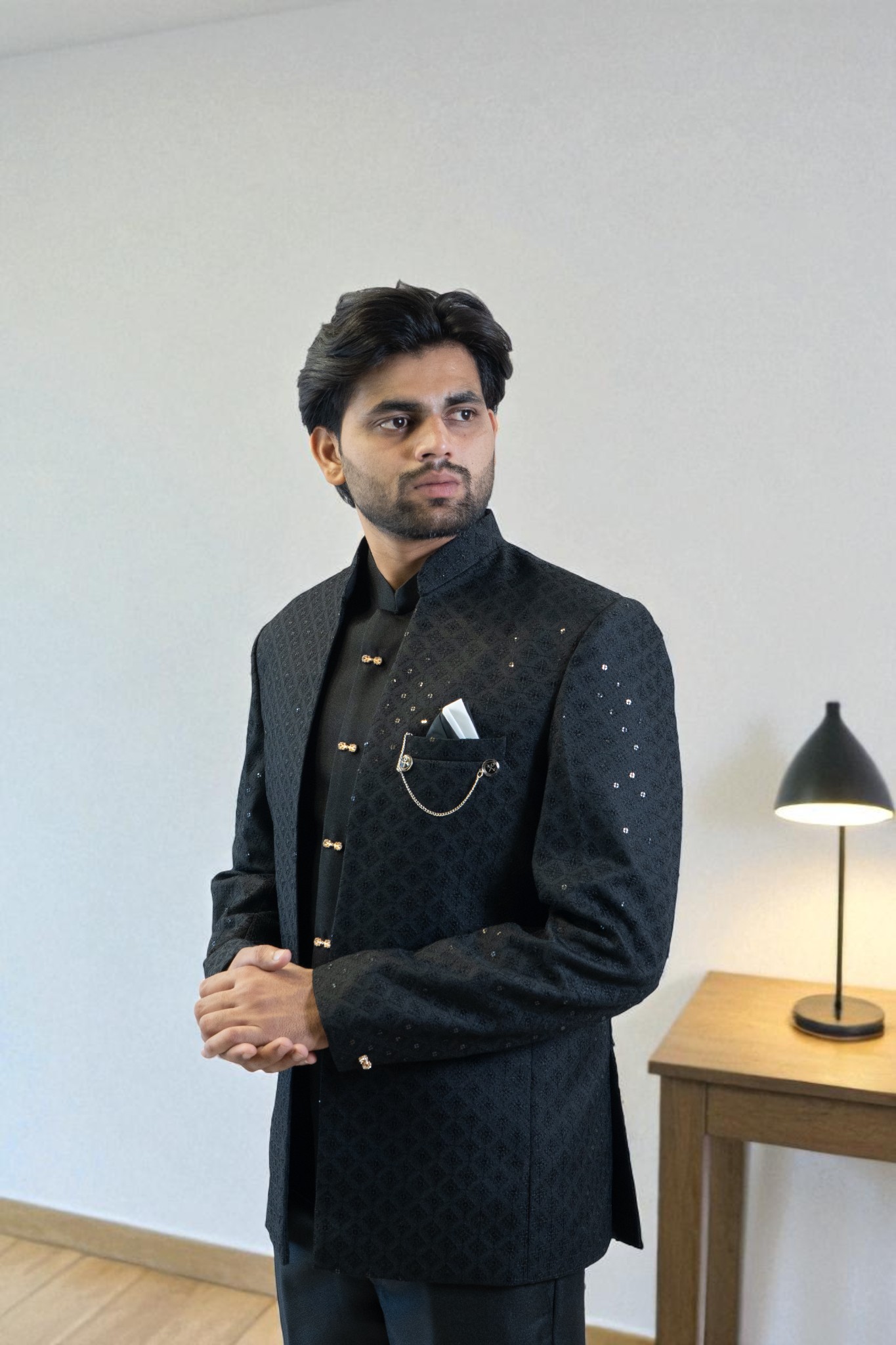 Black Jodhpuri Suit – Sequin Design & Comfortable Fit