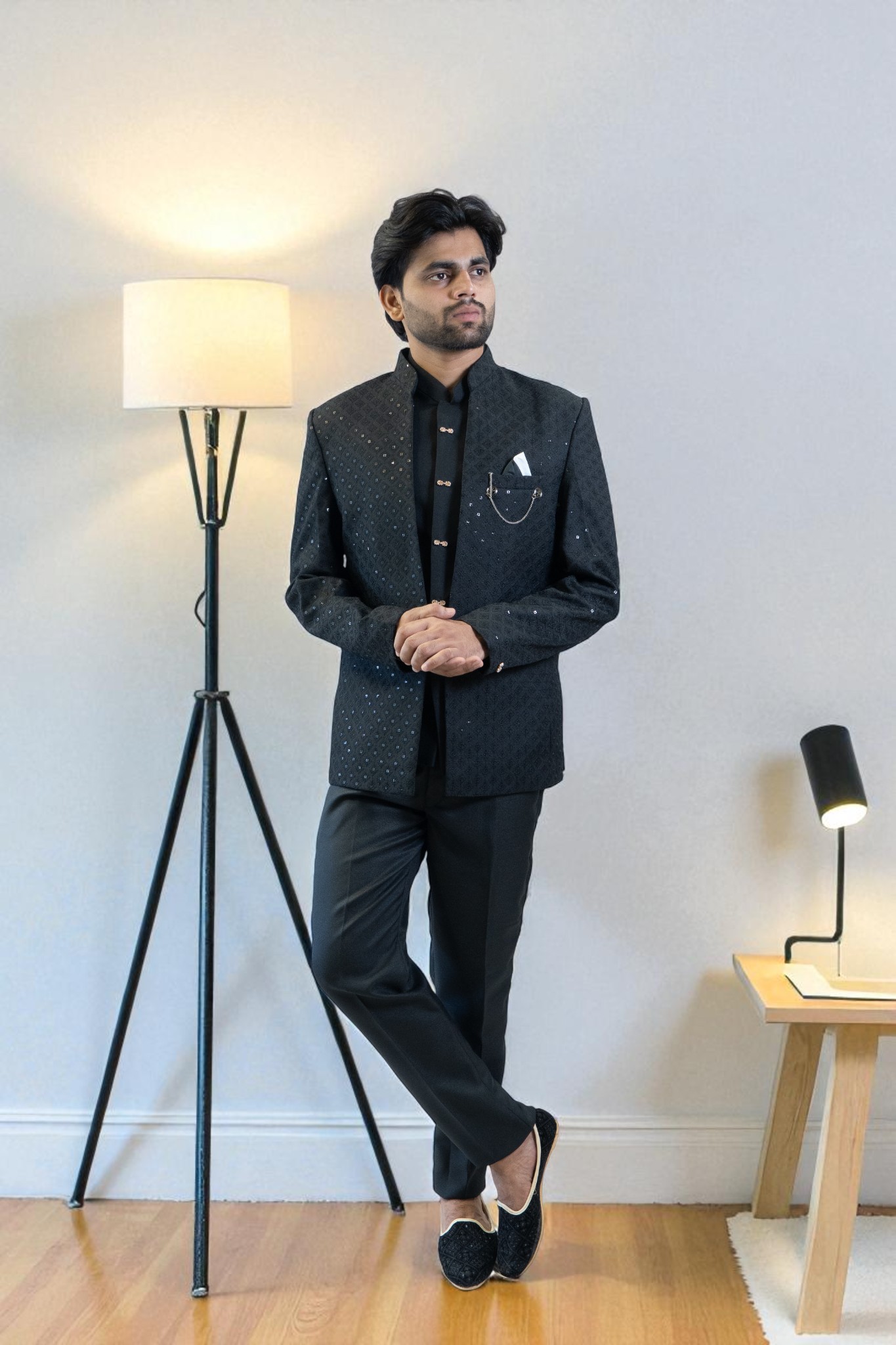 Black Jodhpuri Suit – Sequin Design & Comfortable Fit - Image 4