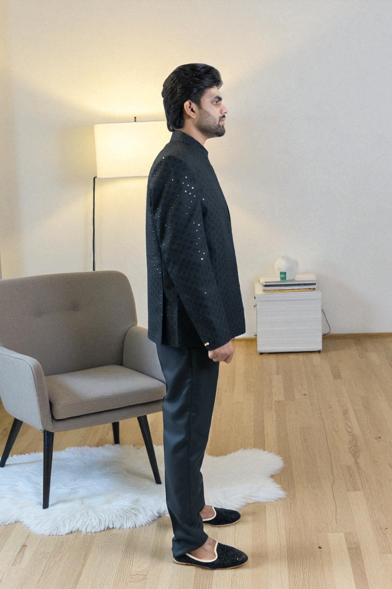 Black Jodhpuri Suit – Sequin Design & Comfortable Fit - Image 5