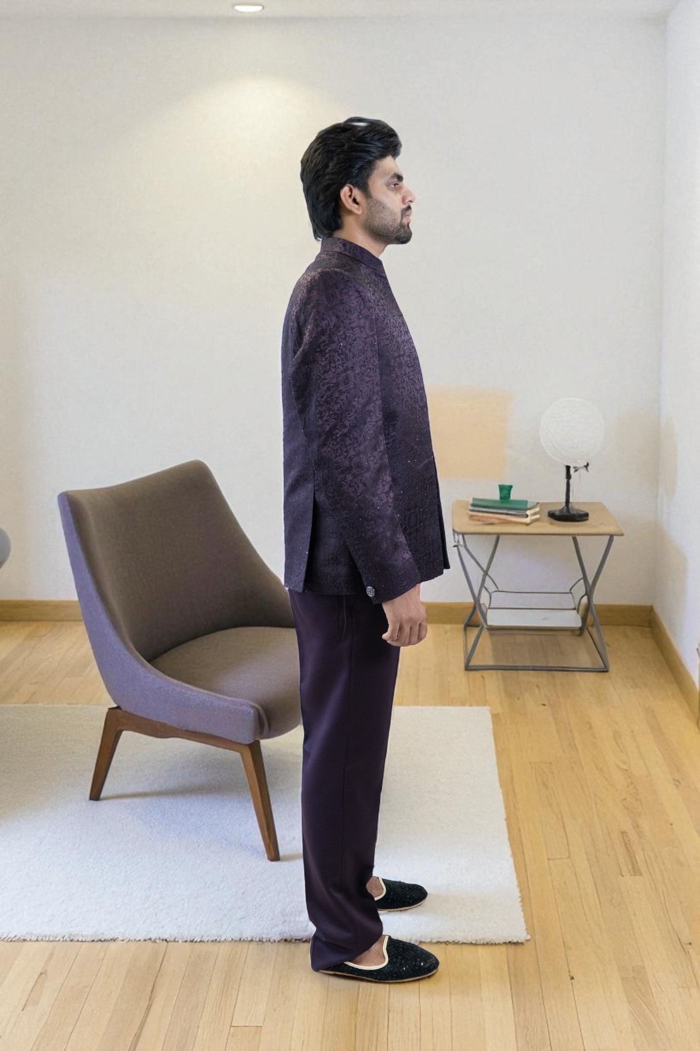Wine Jodhpuri Suit – Thread Work Design - Image 4