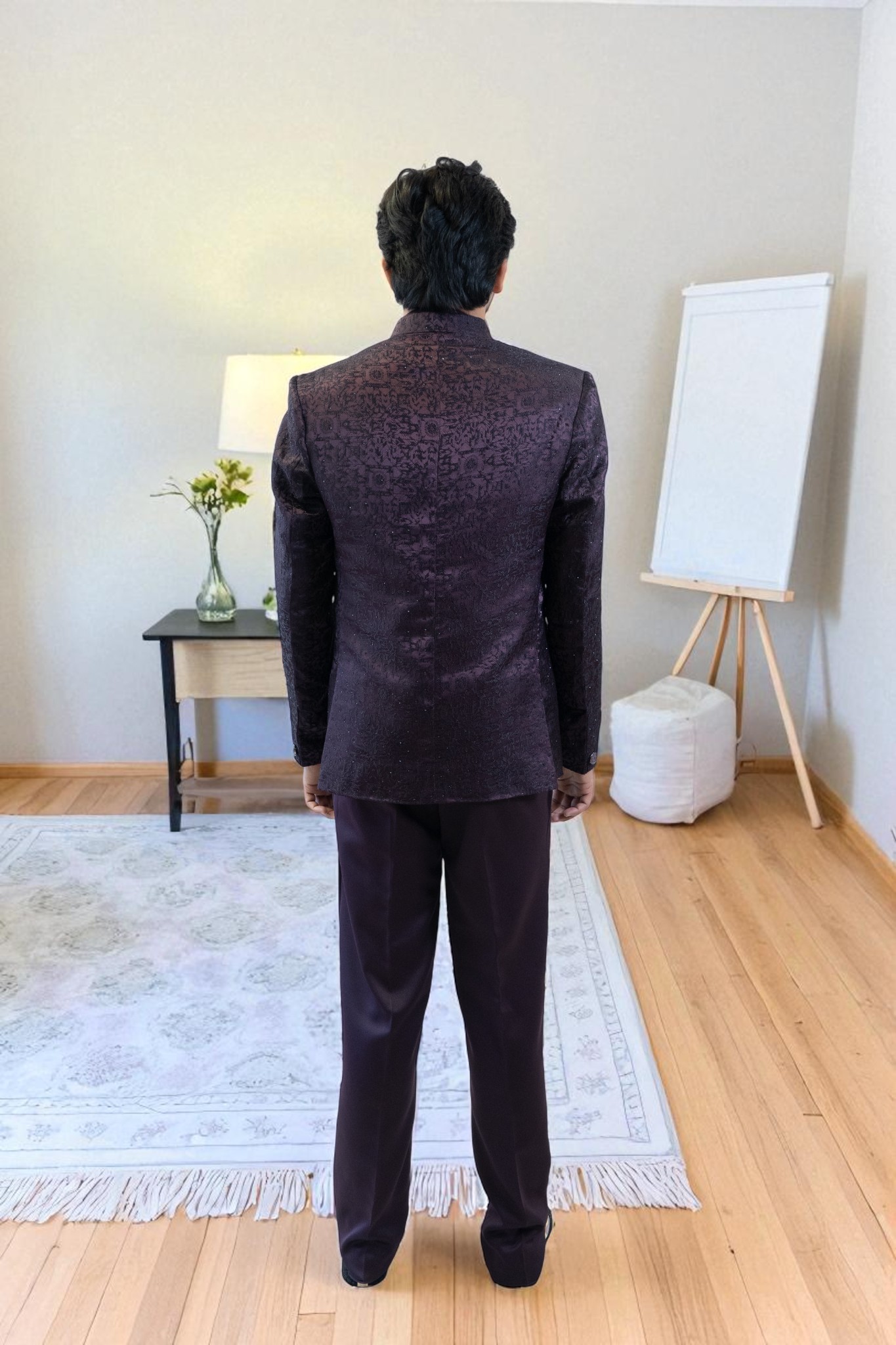 Wine Jodhpuri Suit – Thread Work Design - Image 5